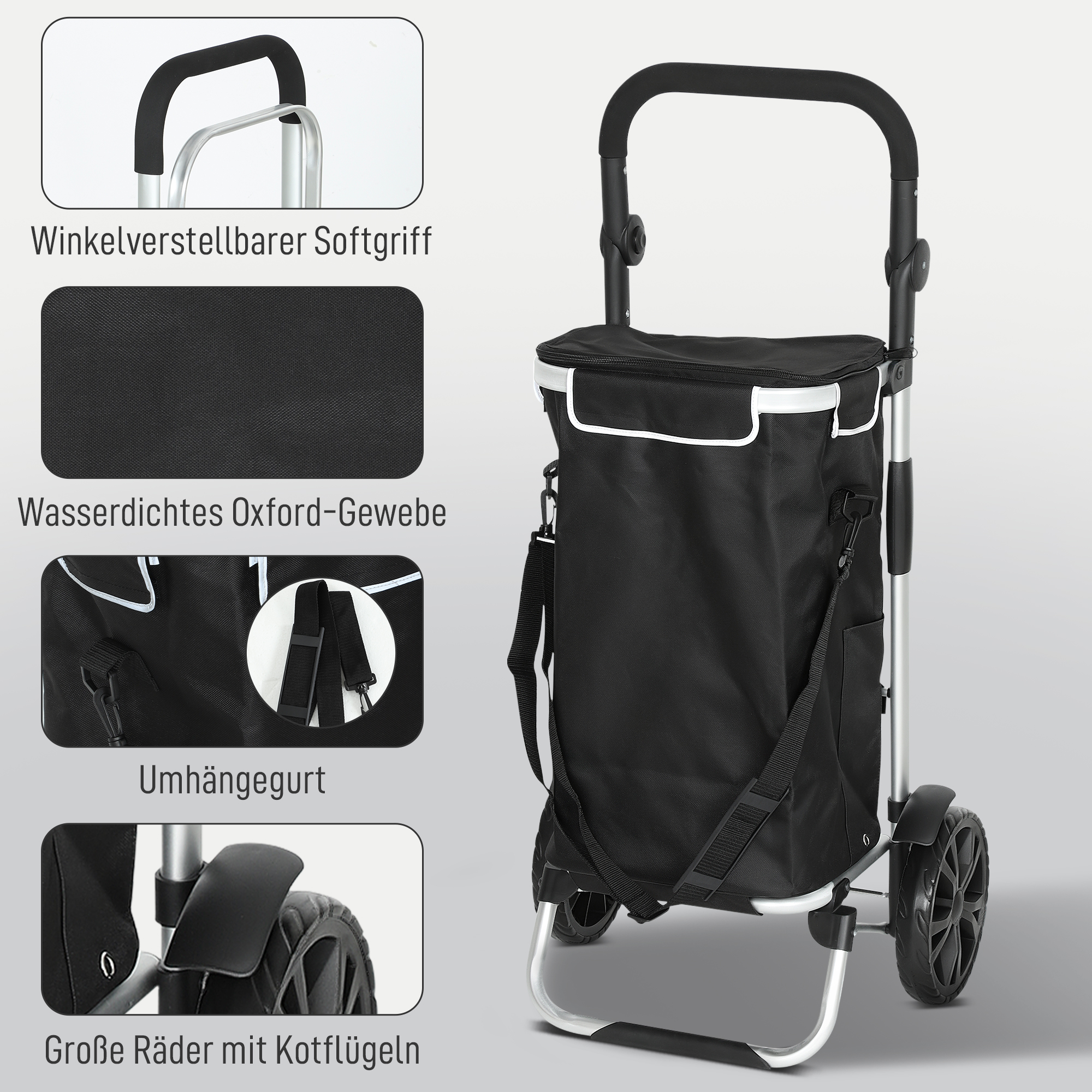 3-in-1 Einkaufstrolley klappbar mit 40L Kapazität belastbar Trolley bis 25kg mit Kühlfach Schwarz