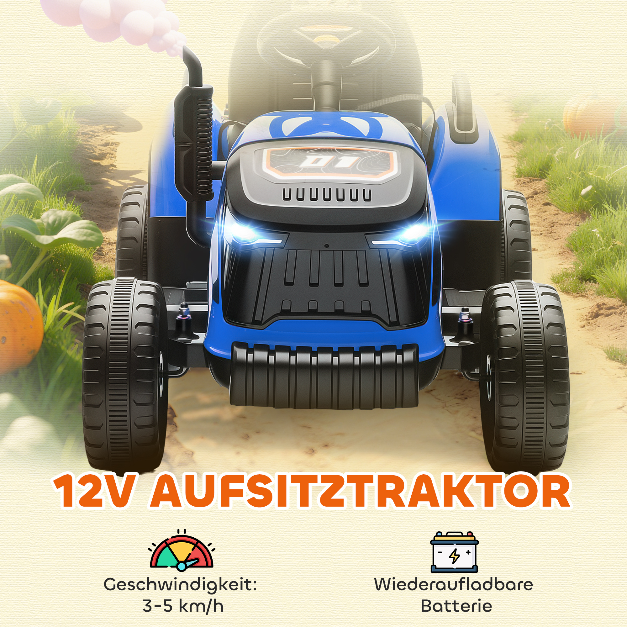 Elektrischer Kindertraktor, Aufsitz-Traktor mit Fernbedienung, Soft-Start, für Kinder im Alter von 3-8 Jahren, Blau