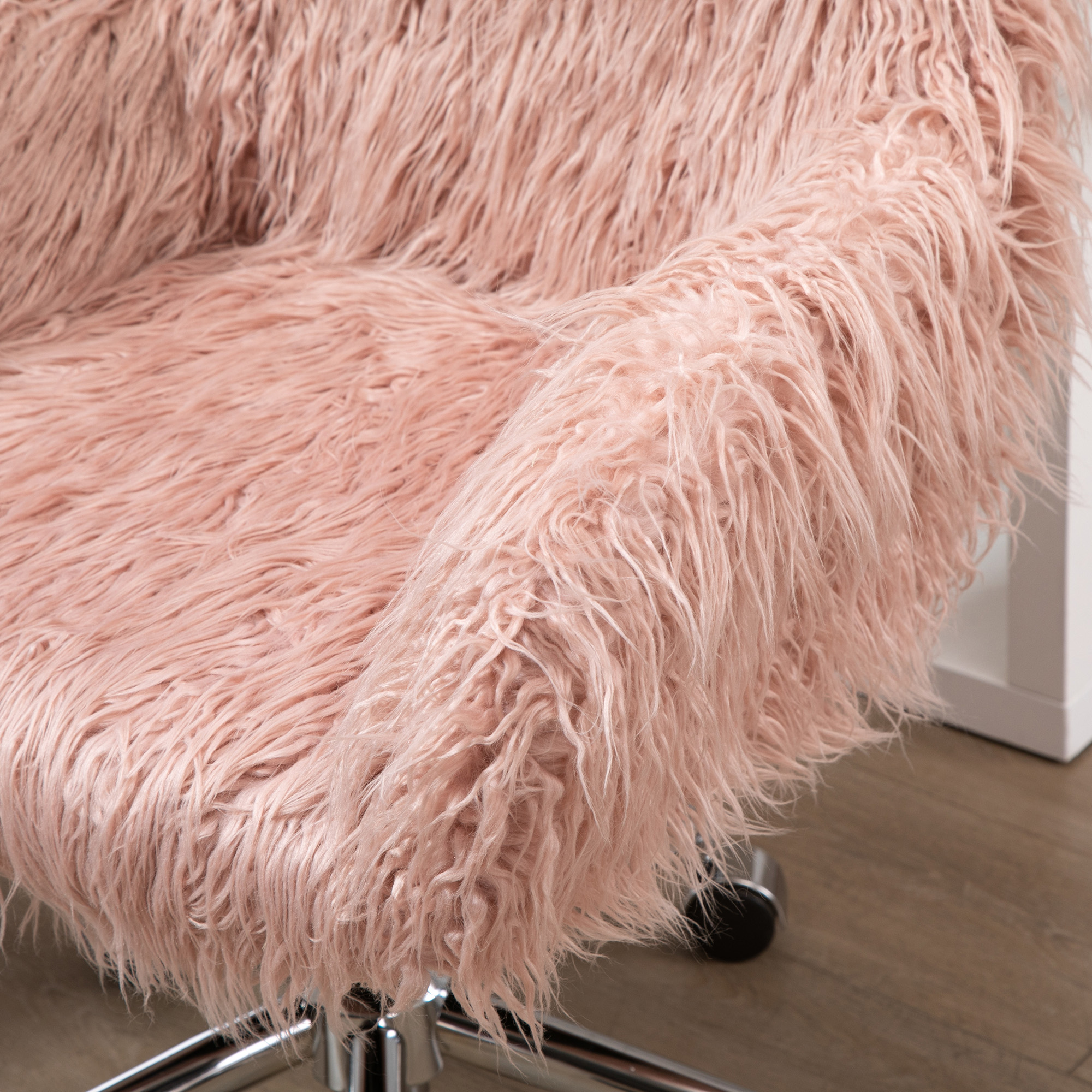 Chefsessel Drehstuhl Computerstuhl Schminkstuhl mit Kunstfell Sitzhöhenverstellung für Mädchen Kunstpelz Schaumstoff Rosa+Silber 57 x 60 x 75-85 cm