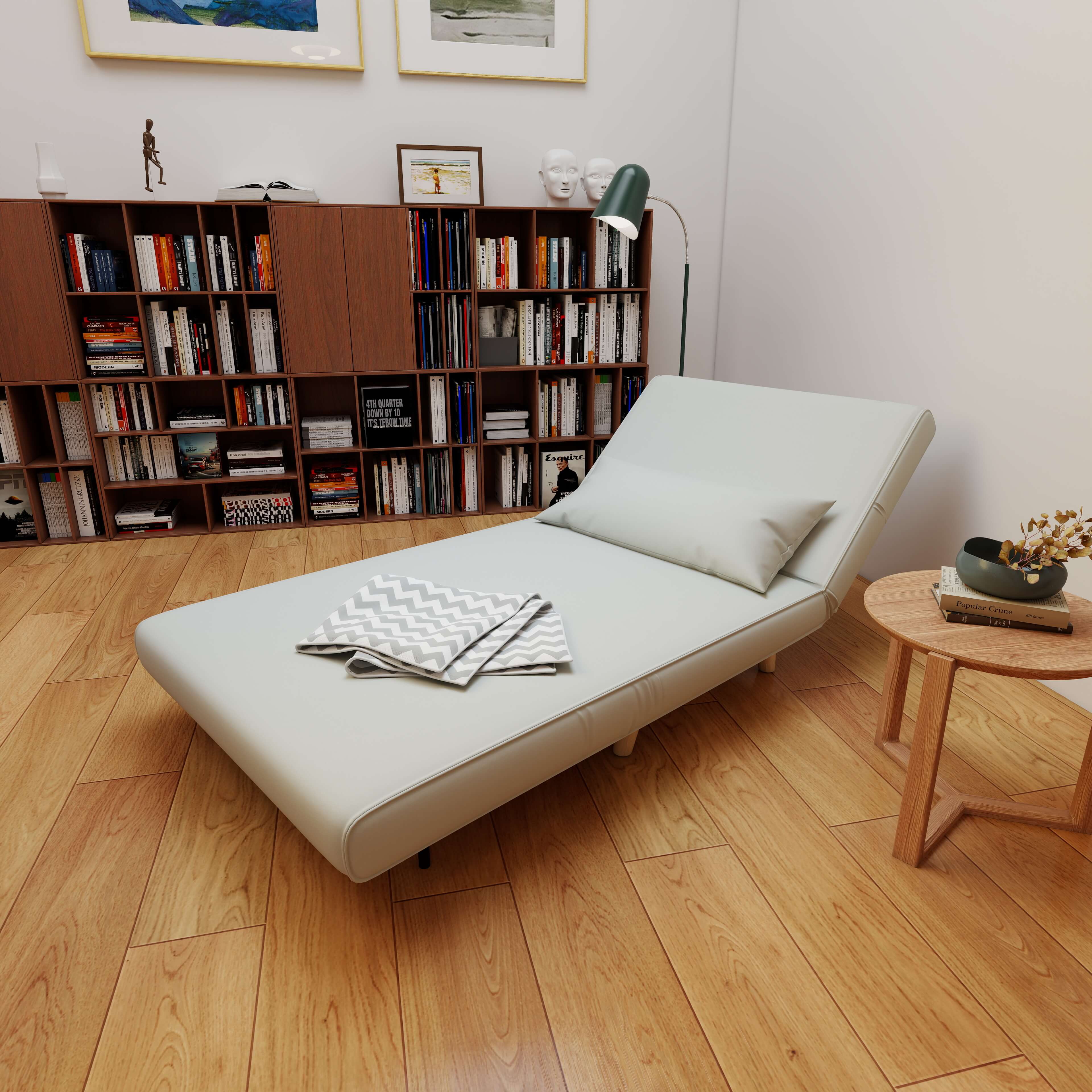 Einzelsofa Schlafsofa Sofabett Klappsofa verstellbar Rückenlehne Liege nordisch skandinavisch 25D Schaumstoff Haus Leinenimitat Kautschukholz Cremeweiß 94 x 78 x 80 cm