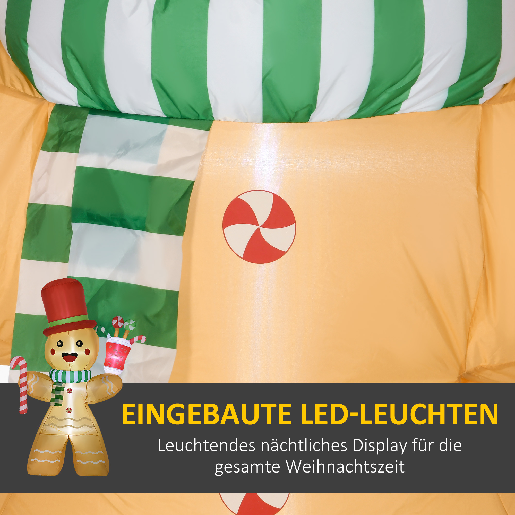 Aufblasbarer Lebkuchenmann, 2,35 m, mit LED-Lichtern, wetterfest, inkl. Gebläse, Mehrfarbig, Weihnachtsdeko
