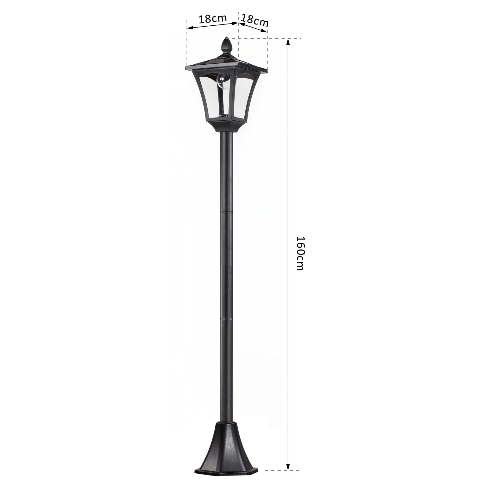 LED Solar Gartenlaterne, Stehleuchte aus Edelstahl Gartenlampe 160 cm hoch Windlicht Außenleuchte IP44, Solarlampe mit Lichtsensor 30 Lumen Erdspieß, Gartenlampe für Garten Balkon Schwarz