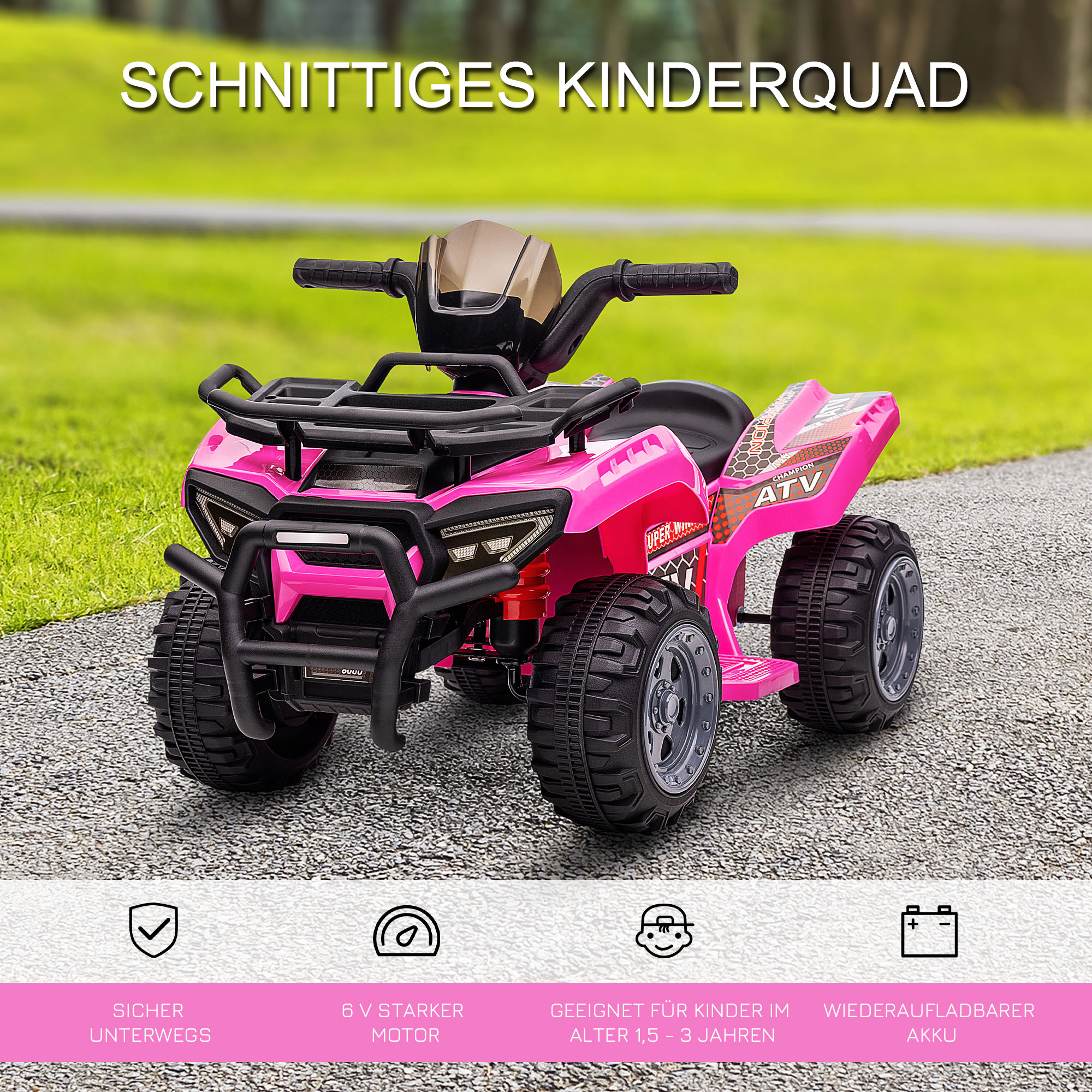 Kinder Quad Elektro 6V Kinderquad mit Vorwärtsfunktion, Musik, Elektro-Quad für Kinder 1,5-3 Jahre Rosa