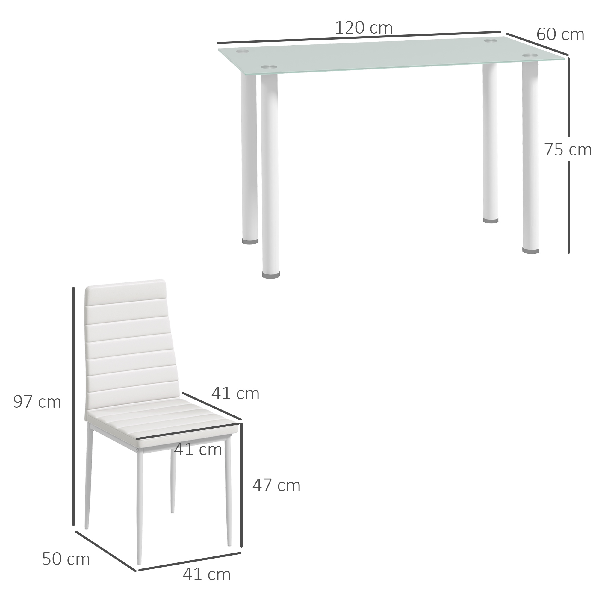 5-tlg, Essgruppe Sitzgruppe Esstisch mit 4 Stühlen, modernes Design, Glastisch, Weiß