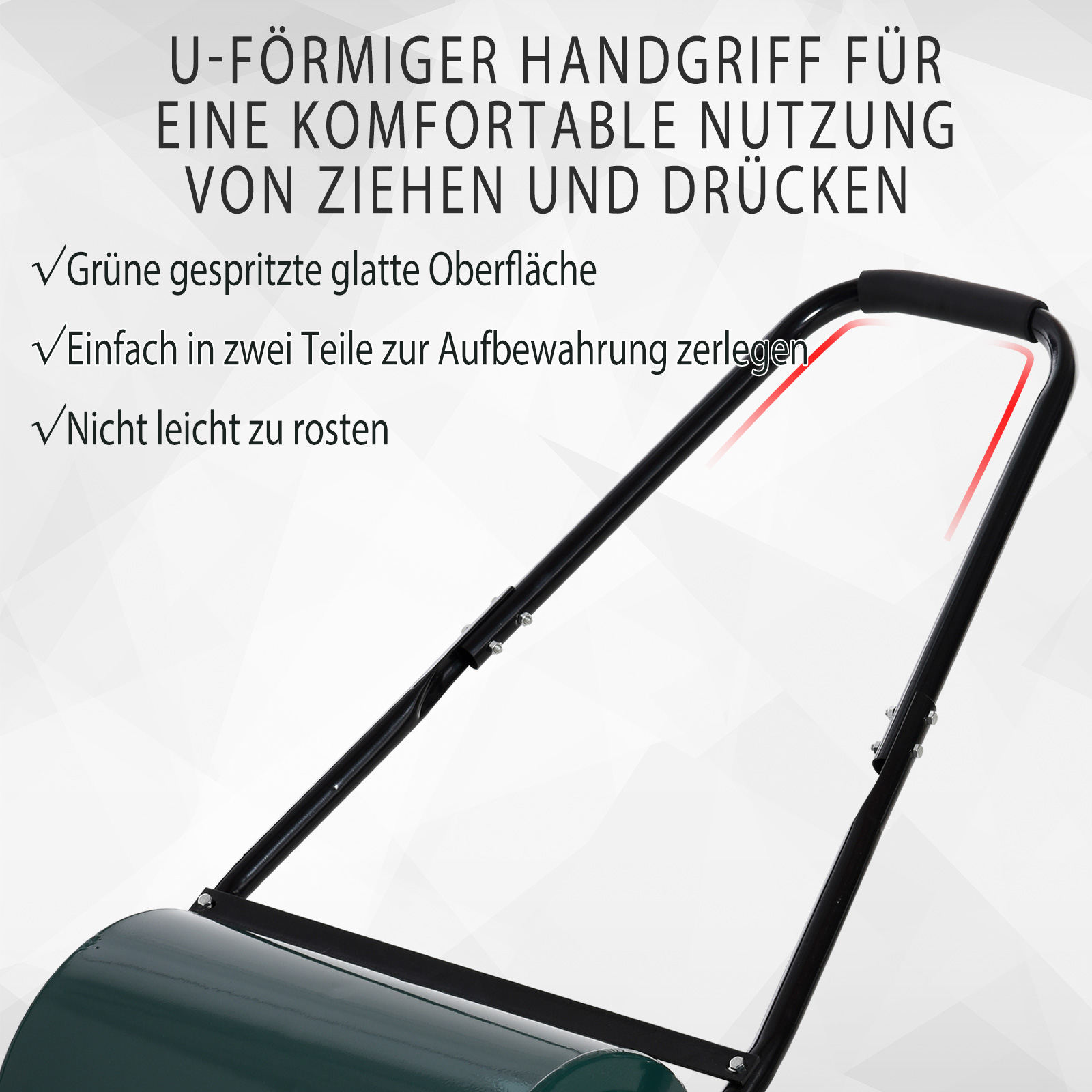 Rasenwalze Gartenrolle Gartenwalze mit U-Griff 31 cm Durchmesser 30 cm Arbeitsbreit 40 L Wasser-/Sandfüllunge Metall Grün