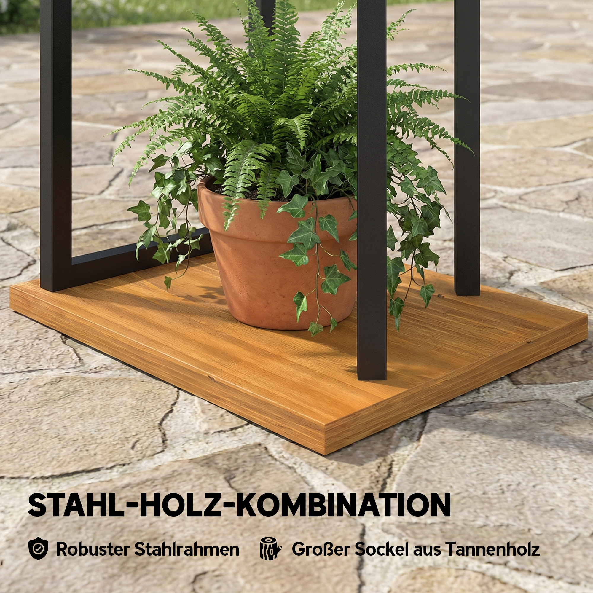 7-Etagen Pflanzenständer, 130 cm hoch Blumenständer, Gestuftes Pflanzenregal aus Holz, mehrstöckig Hellbraun