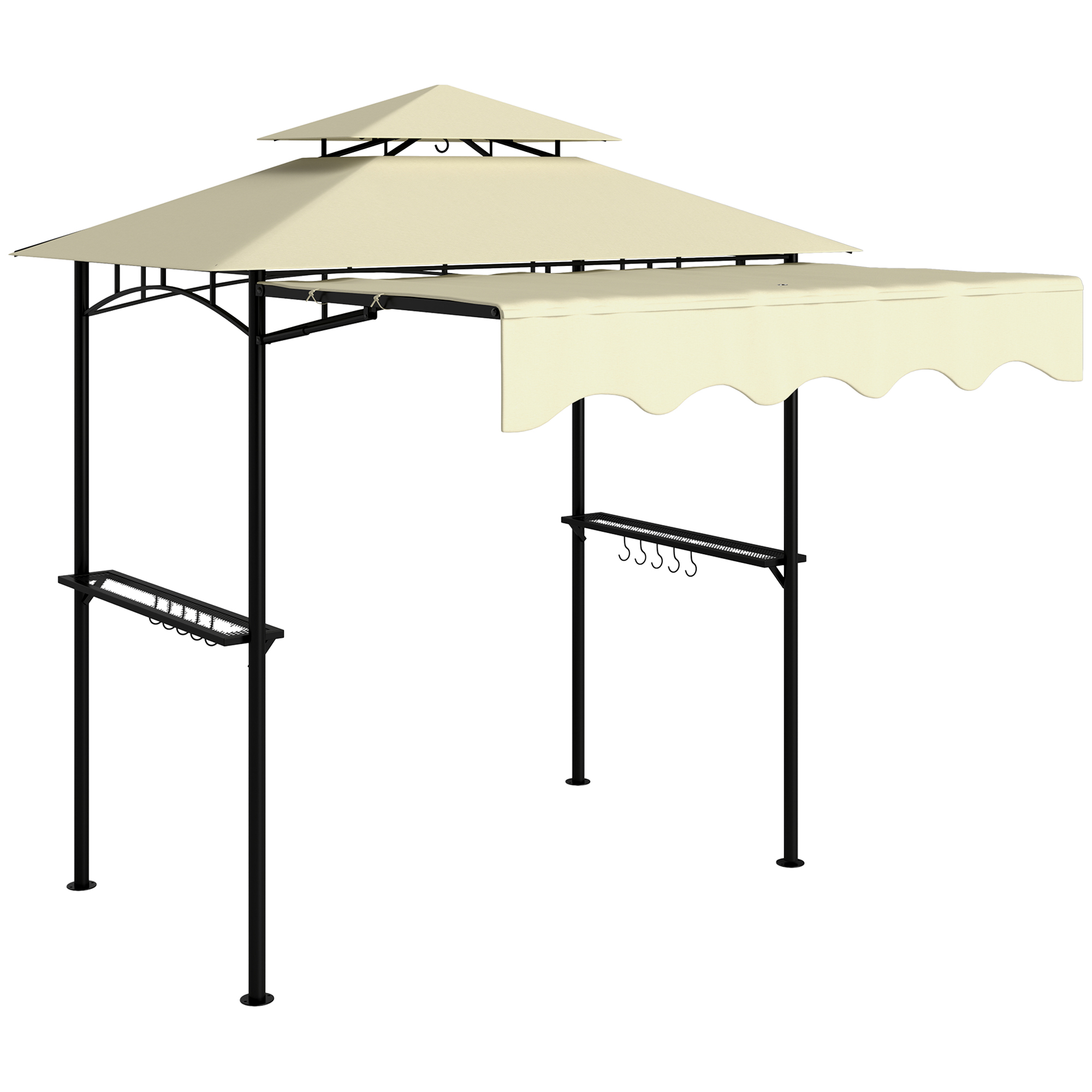 Grillpavillon 242x149x248 cm wasserabweisend flammhemmend Gartenpavillon mit Doppelschichtdach Beige