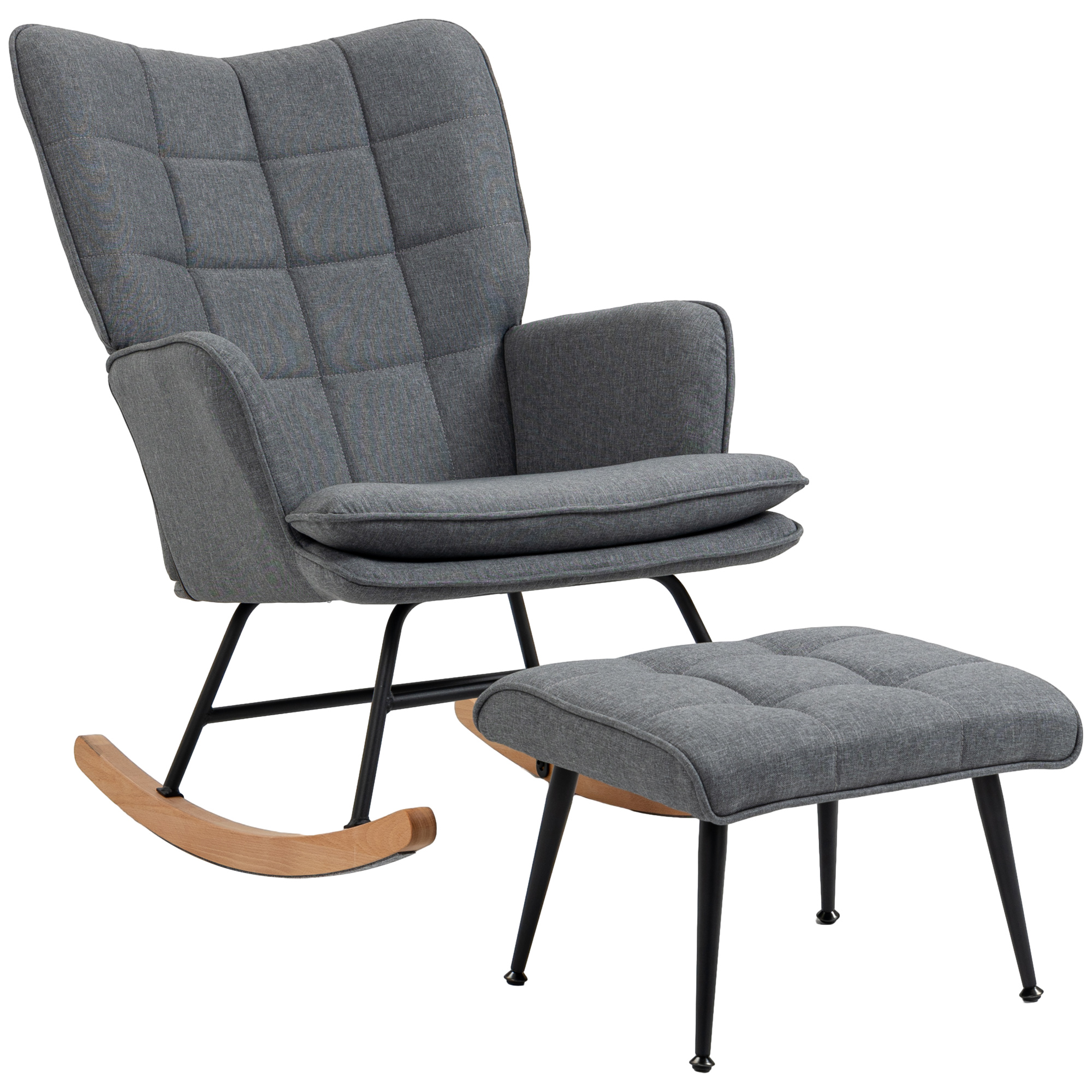 Schaukelstuhl mit Hocker, komfortabel, bis 130 kg, Leinenoptik, 64x89x90cm, Grau Schaukelstuhl mit Hocker, komfortabel, bis 130 kg, Leinenoptik, 64x89x90cm, Grau