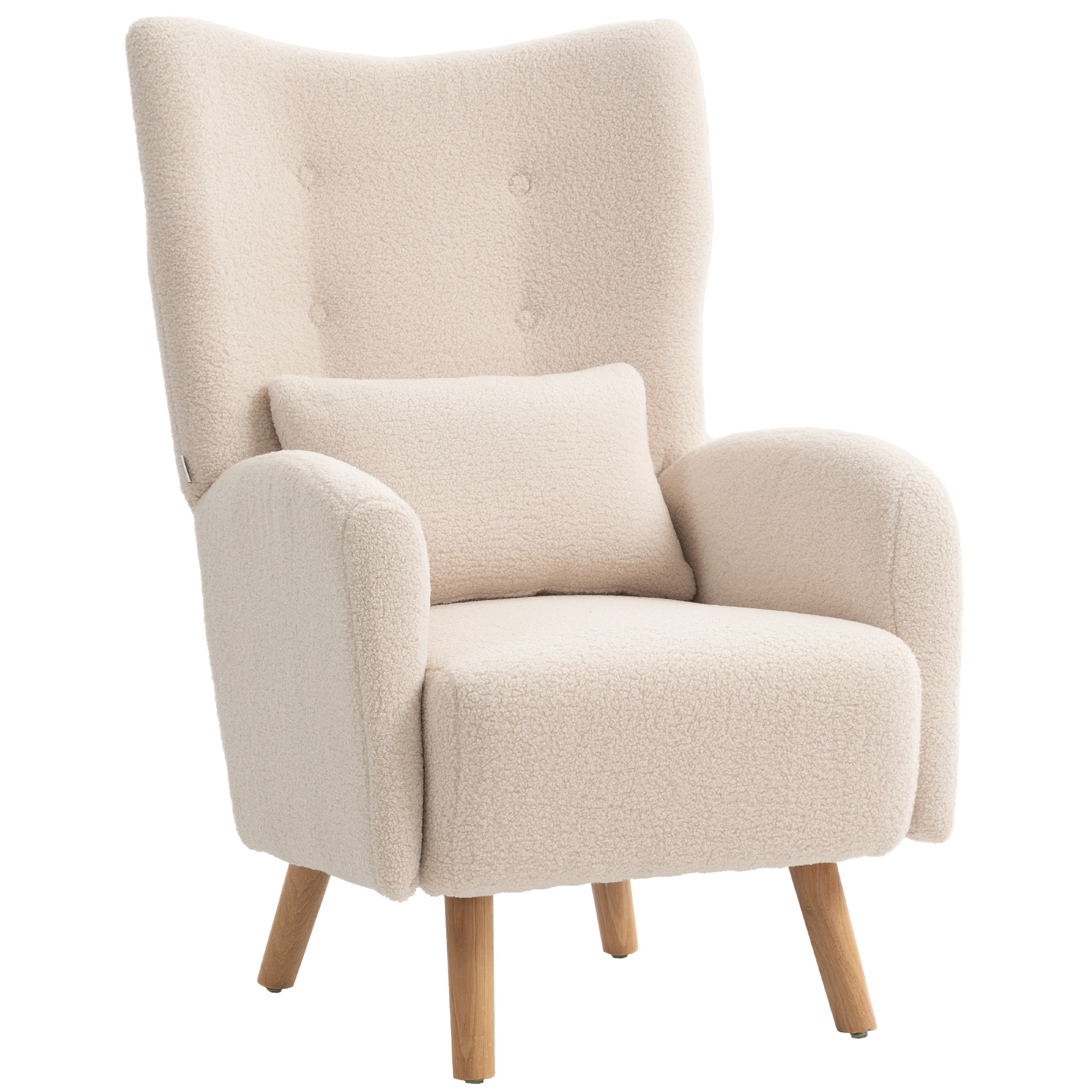 Akzentstuhl, Polstersessel mit Plüschbezug, Schaumstoffkissen, Ohrensessel, Beige