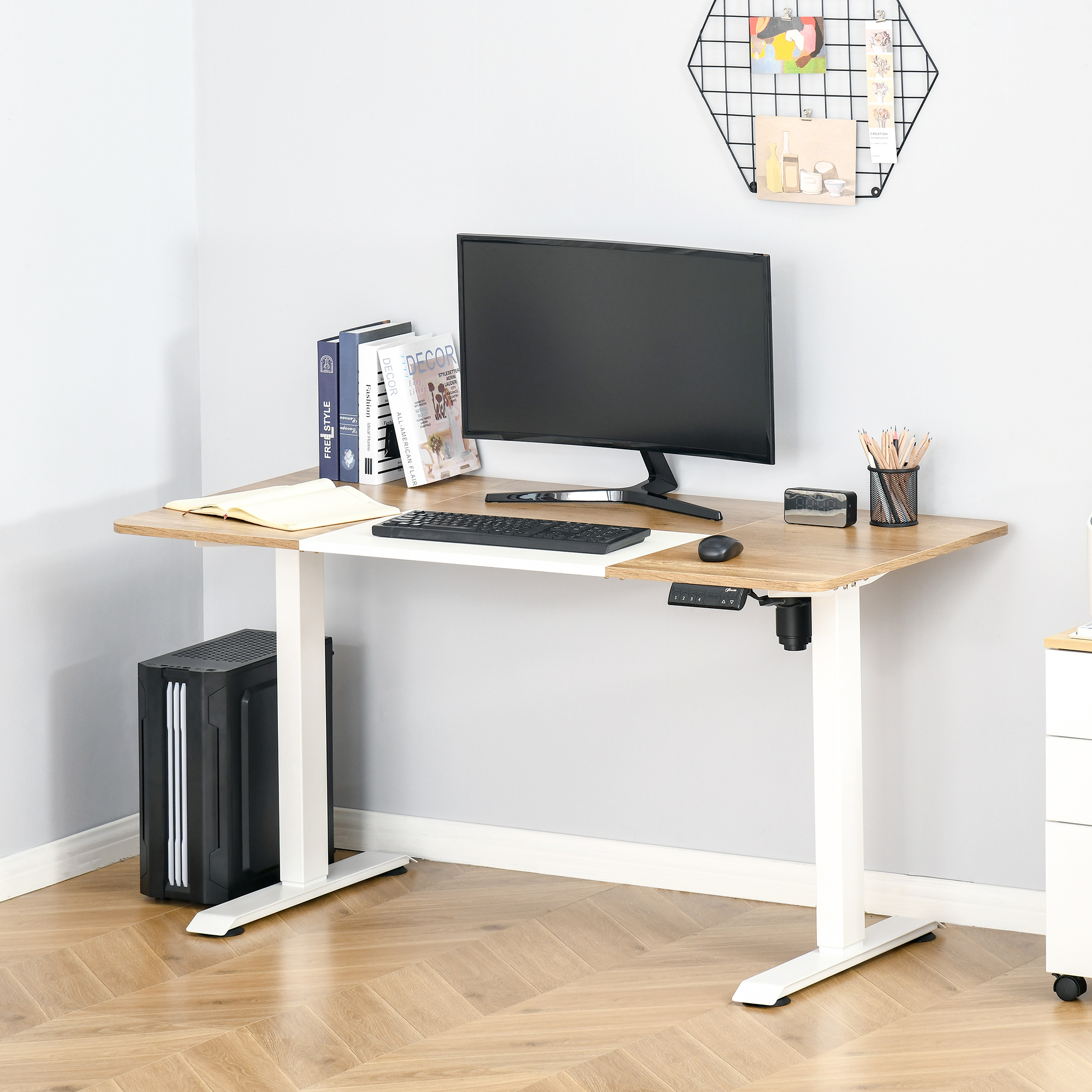Höhenverstellbarer Schreibtisch Elektrisch 140 x 70 cm Computertisch mit 4 Memory-Steuerung, 4 tlg, Tischplatte, Steh-Sitz Tisch mit Anti-Kollision, Überhitzungsschutz Weiß