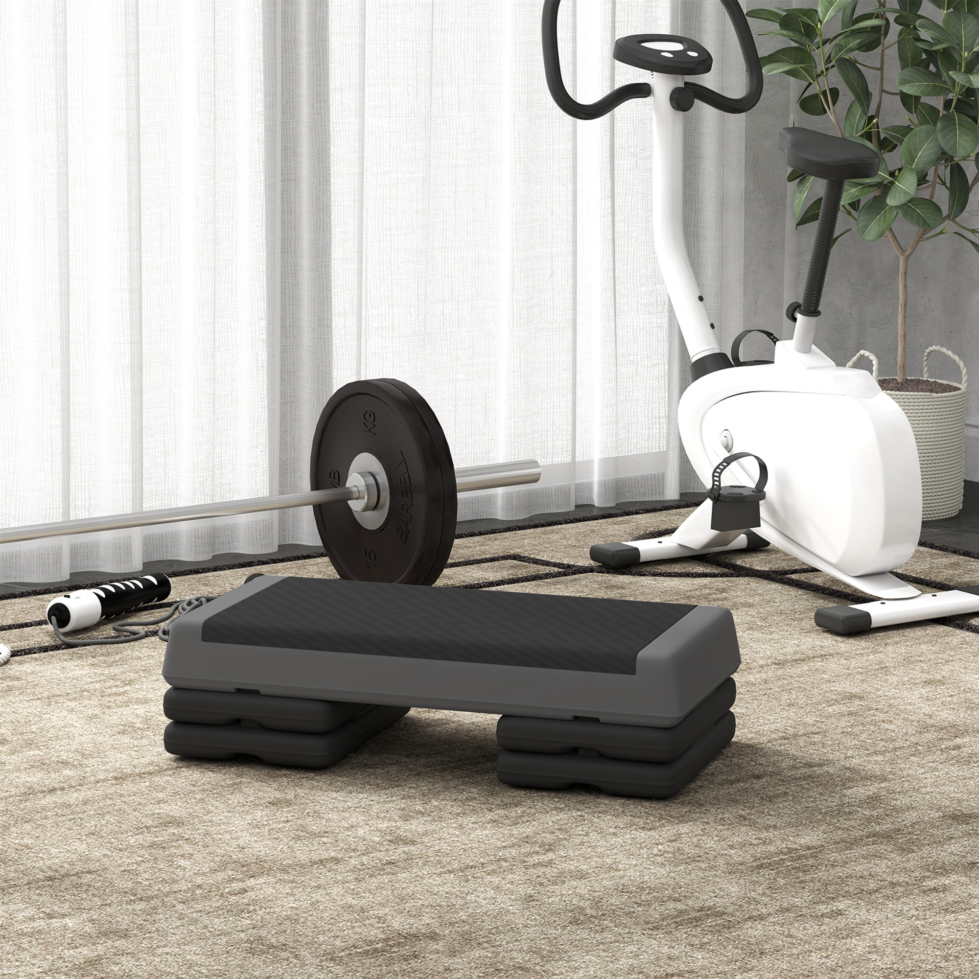 Höhenverstellbarer Fitness-Stepper, rutschfest, für Zuhause, das Fitnessstudio oder das Büro geeignet, Kunststoff, Grau