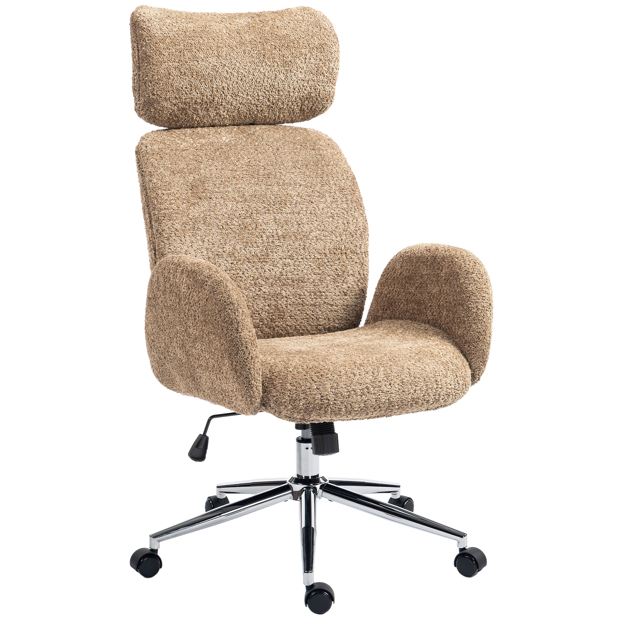 Bürostuhl mit verstellbarer Kopfstütze, ergonomischer Schreibtischstuhl, Kippfunktion, höhenverstellbar, Braun