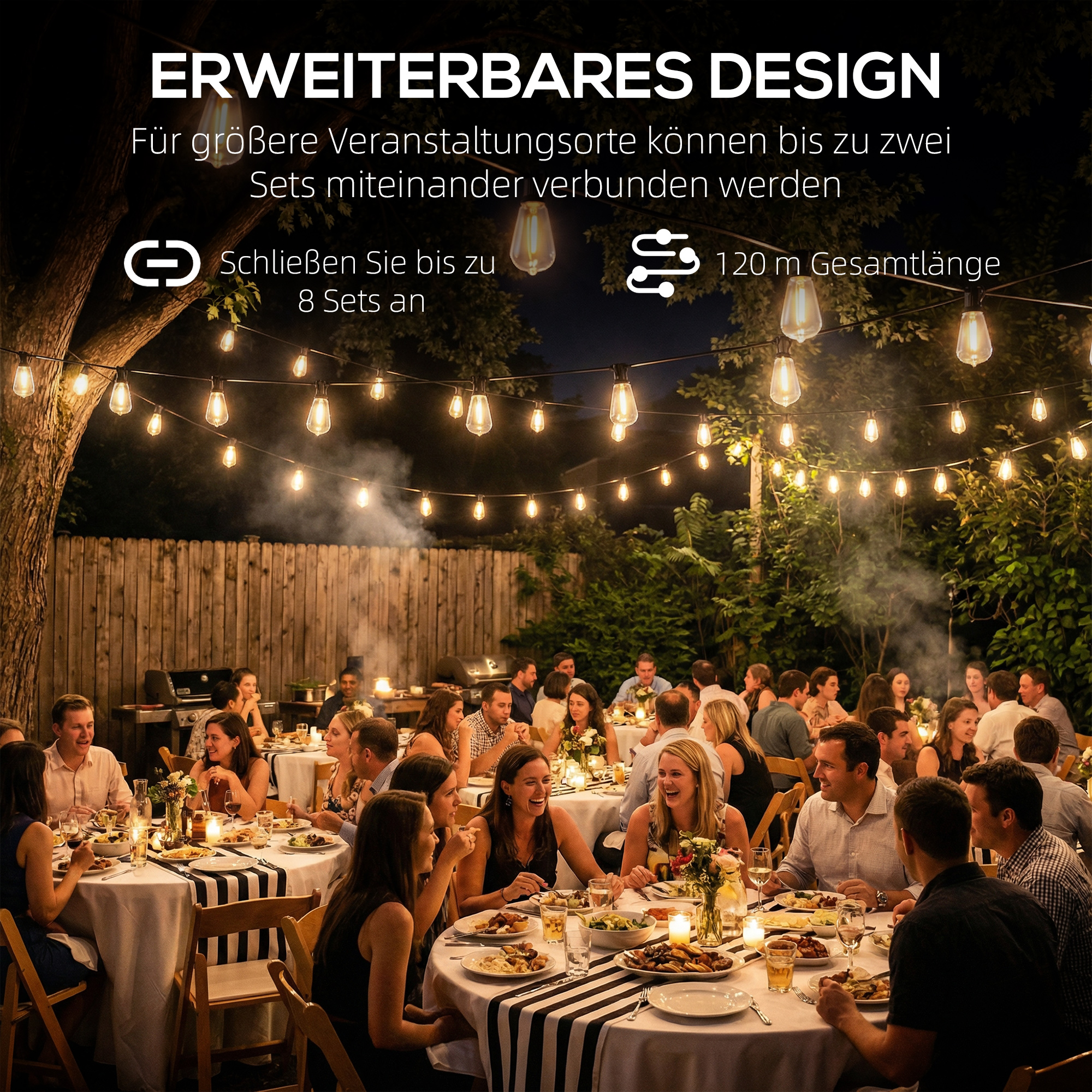 50 LED Vorhanglichter, 18 m verbindbare Lichterkette, IP44 spritzwassergeschützt, Innen- und Außendekoration