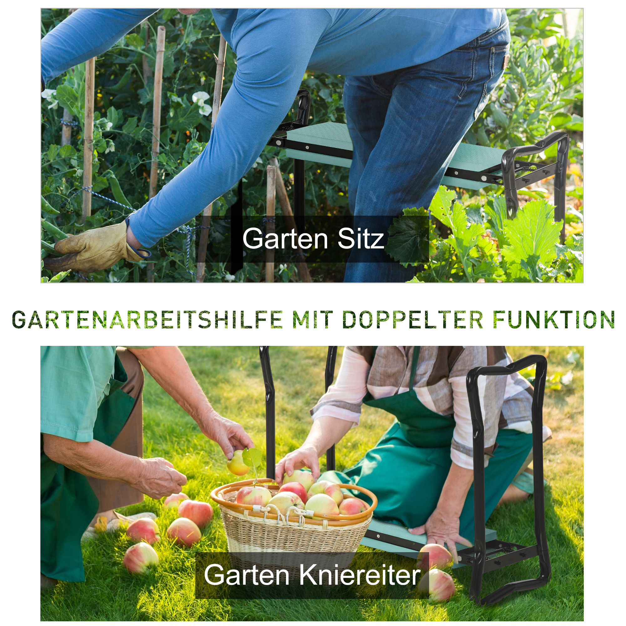Kniebank für Gartenarbeit Klappbarer Gartenhocker Gartenbank Kniehilfe bis 150 kg EVA-Schaumstoff Stahl Dunkelgrün 58 x 28 x 49 cm