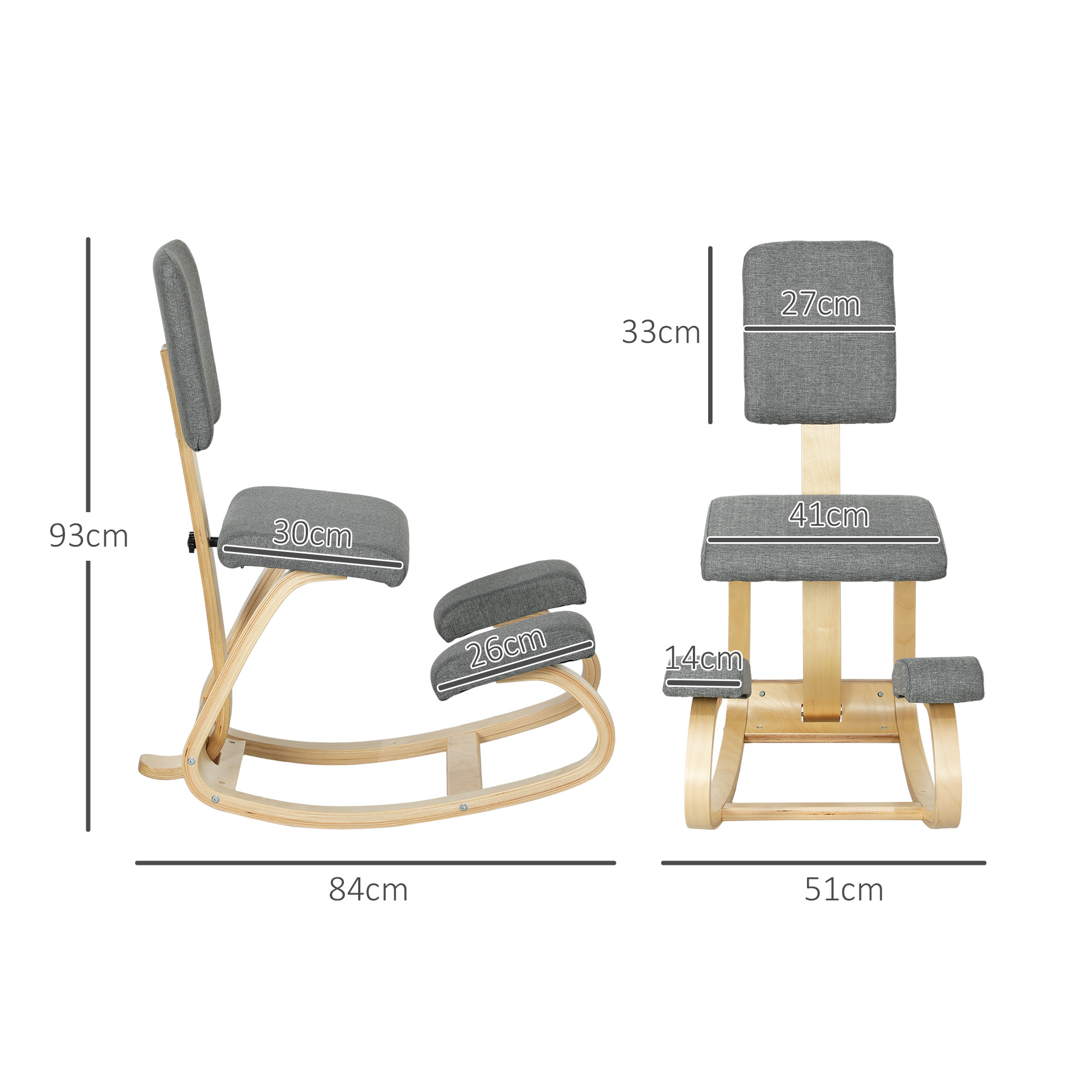 ergonomischer Kniestuhl, Kniehocker Gesundheitsstuhl für Zuhause, Büro, Meditation Grau