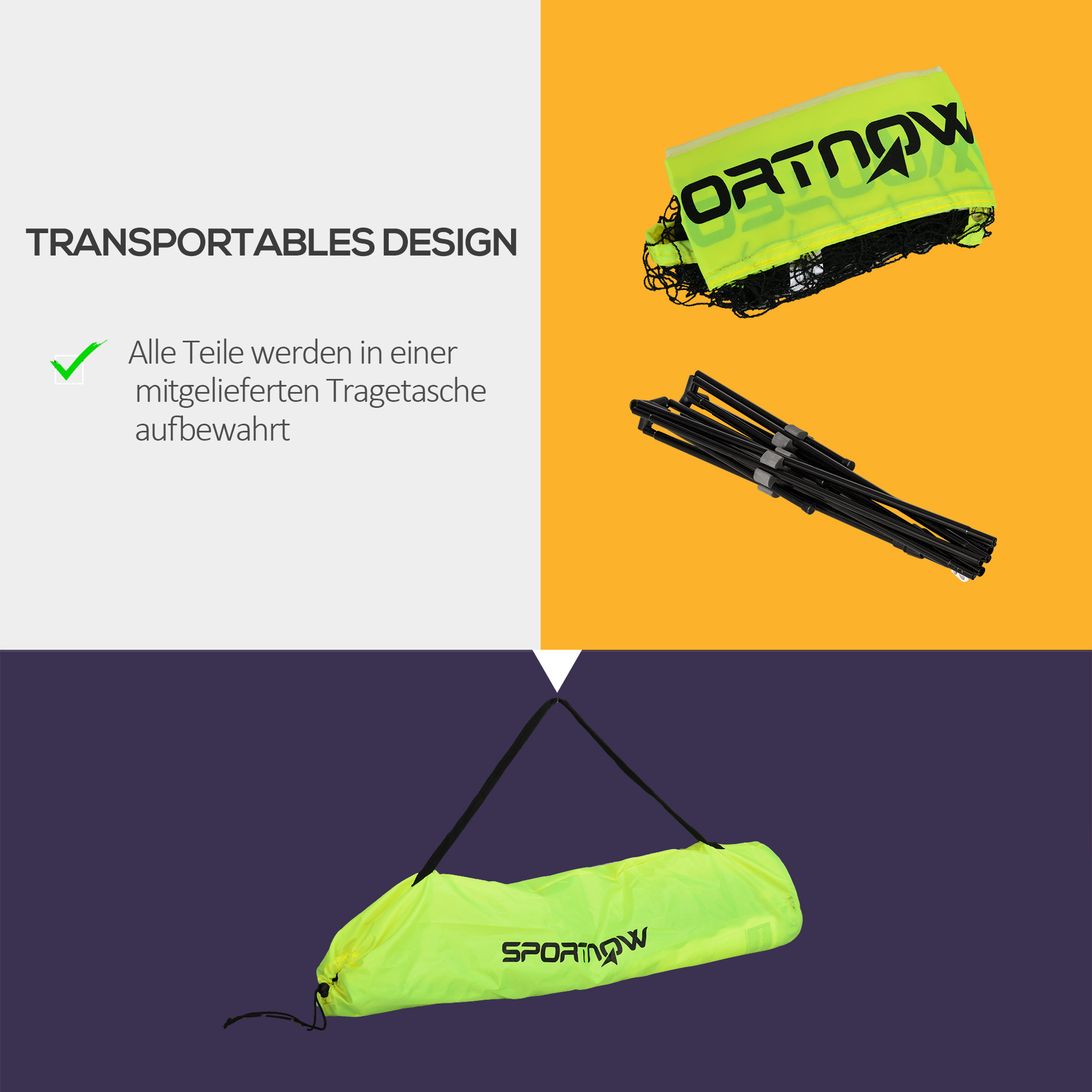 Badmintonnetz höhenverstellbar 107-155 cm, für Badminton, Tennis, Pickleball, Volleyball, inkl. Tasche