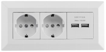 2-fach Steckdosenblock + 2x USB, weiß ma / 250V~/ 16A, Aufbaumontage, USB 3,1A