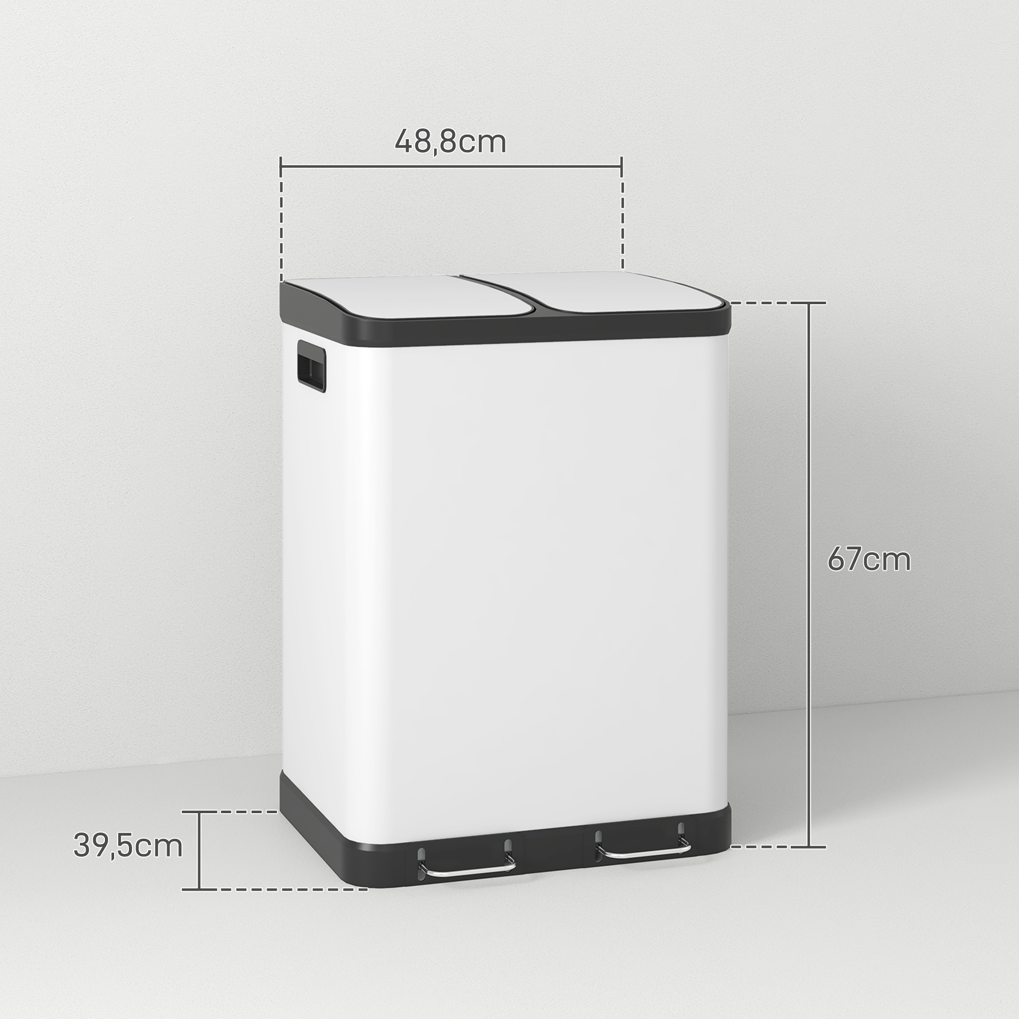 Doppelfach-Mülleimer, 2 x 30l, fingerabdruckresistent, Pedal, herausnehmbare Inneneimer, Grau