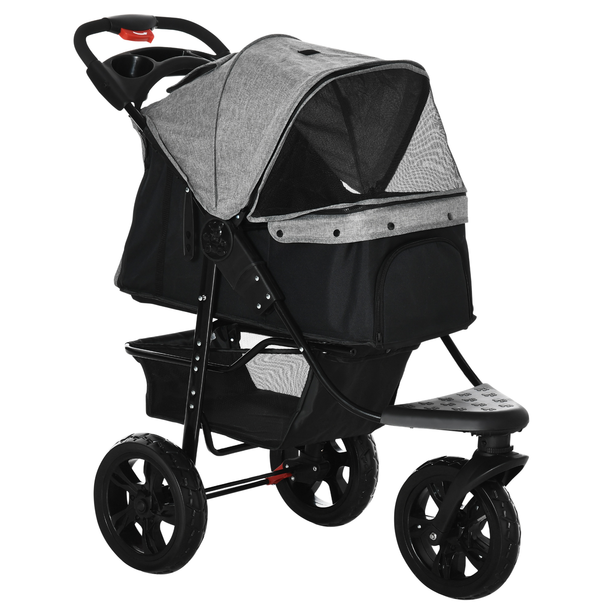 Hundewagen Hundebuggy Katzenbuggy Pet Stroller mit 3 Rädern klappbar Hunde Katze Oxford Grau+Schwarz 109,5 x 57,5 x 106,5 cm