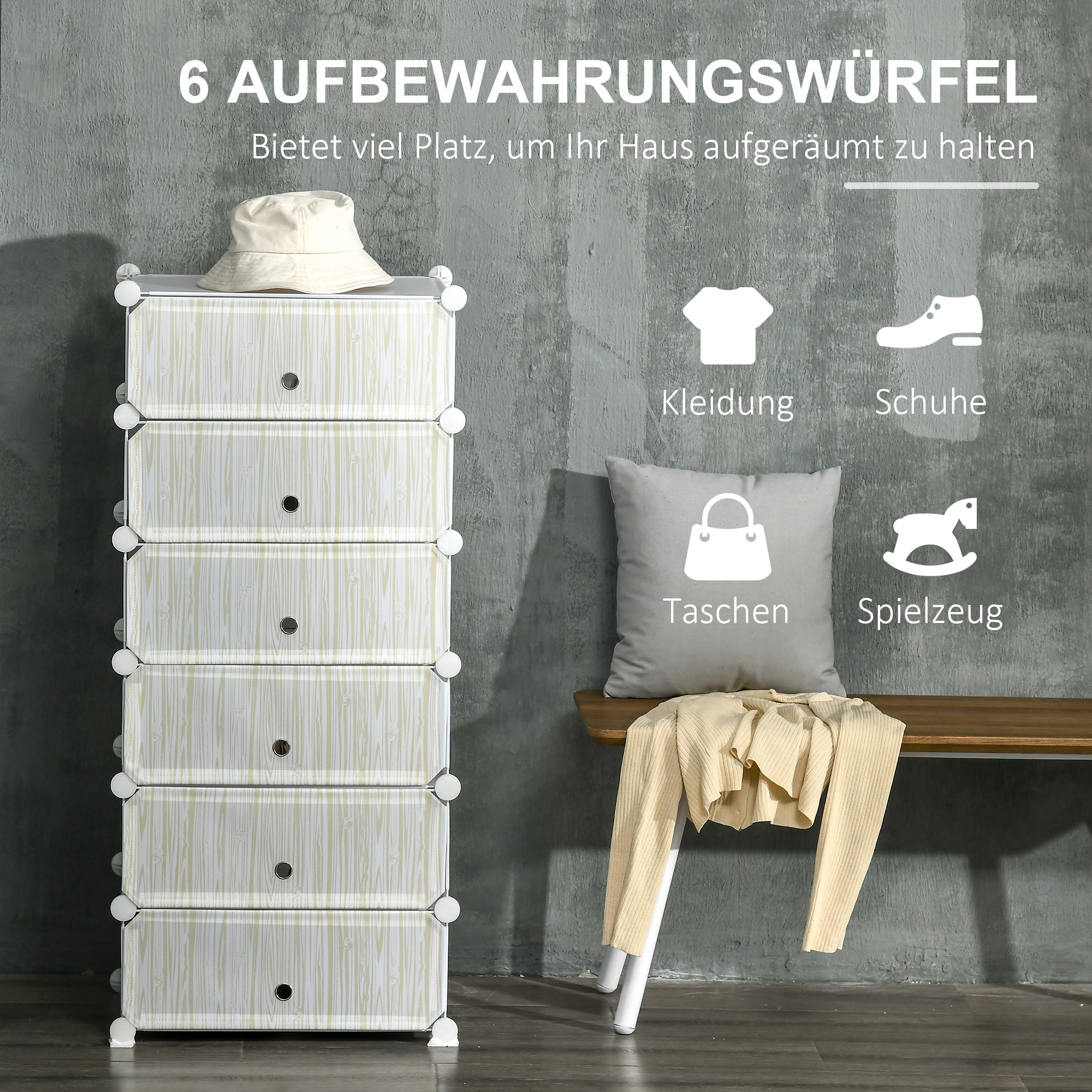 Modulares Regalsystem für 12 Paar Schuhe, 49 cm x 36,5 cm x 108 cm, Weiß