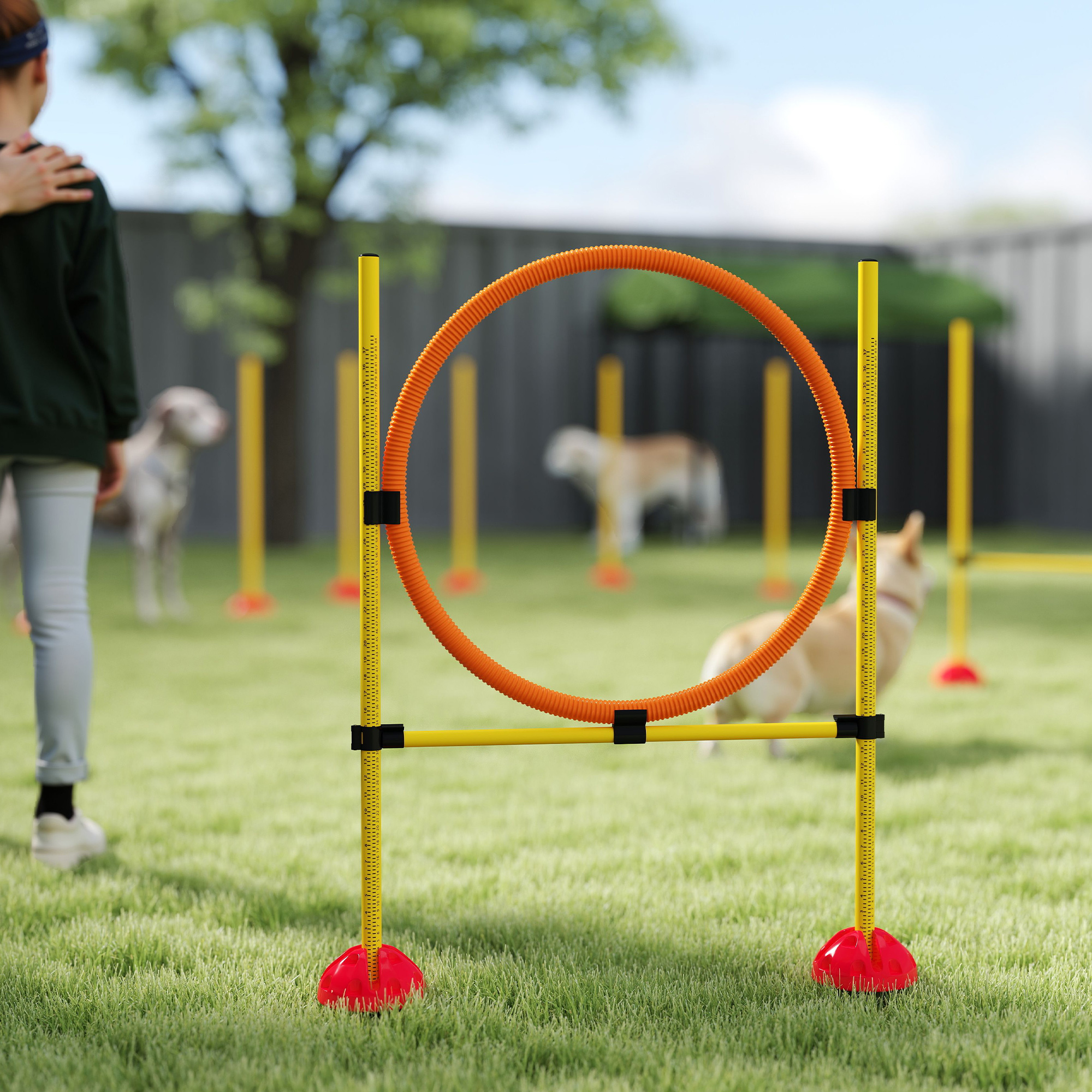 Agility Set Hunde 3-teiliges befüllbar Agility-Ausrüstung für Hundetraining Steckhürdenset mit Slalomstangen