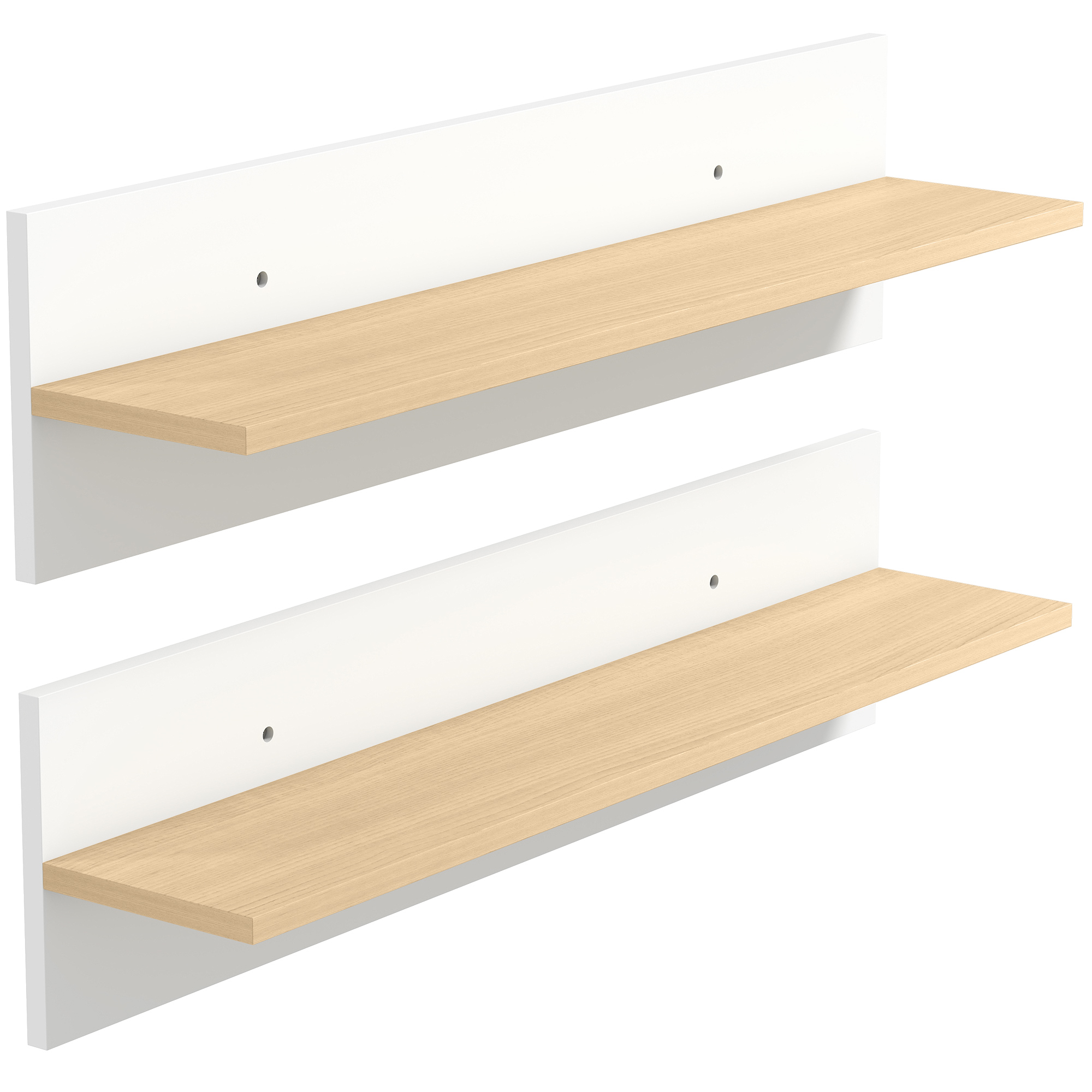 Wandregal 2er-Set Schweberegal, Wandboard, Regalbrett zur Präsentation, für Küche, Wohnzimmer, Weiß+Naturholz