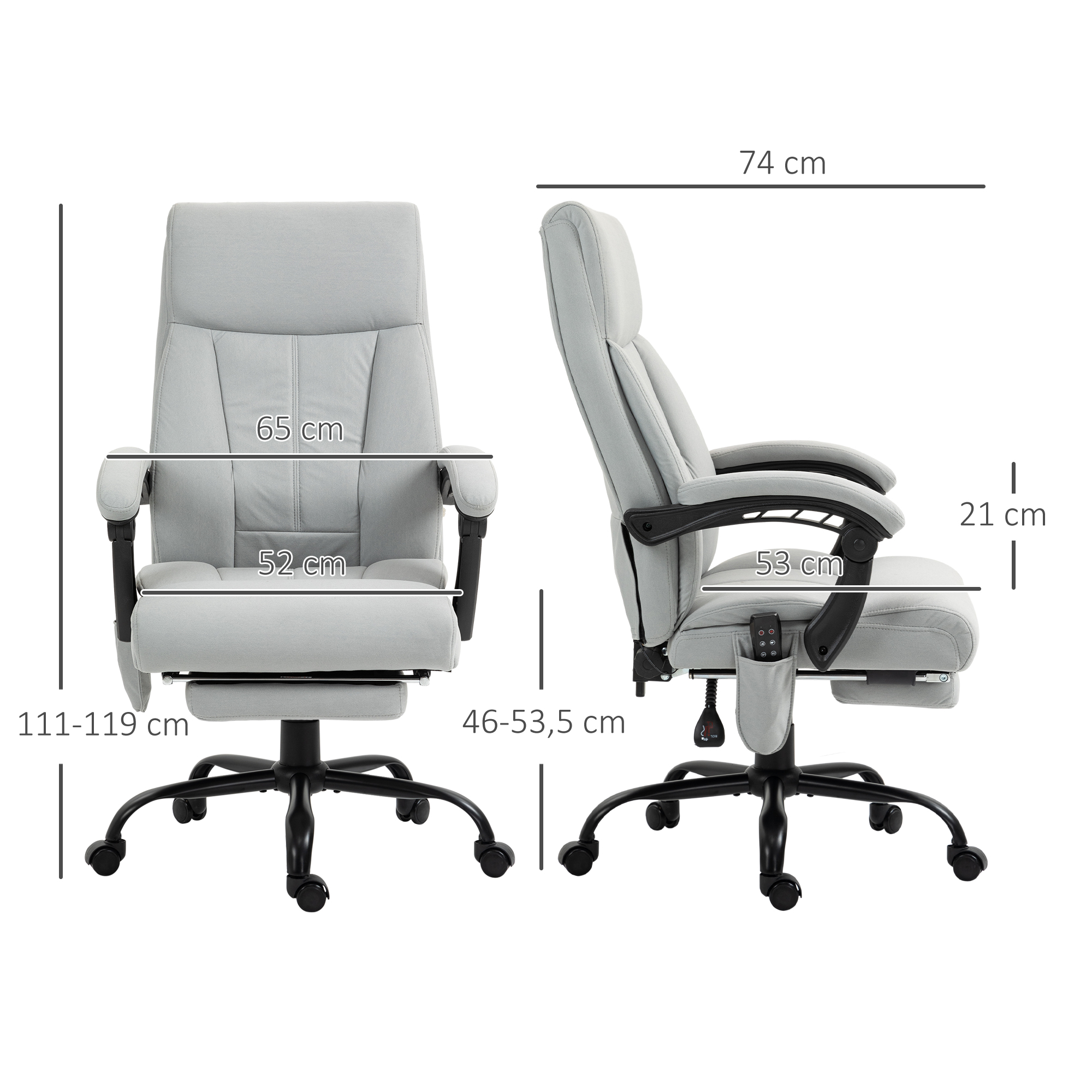 Bürostuhl mit Massagefunktion & Heizfunktion, Fußstütze, bis 120 kg, Grau