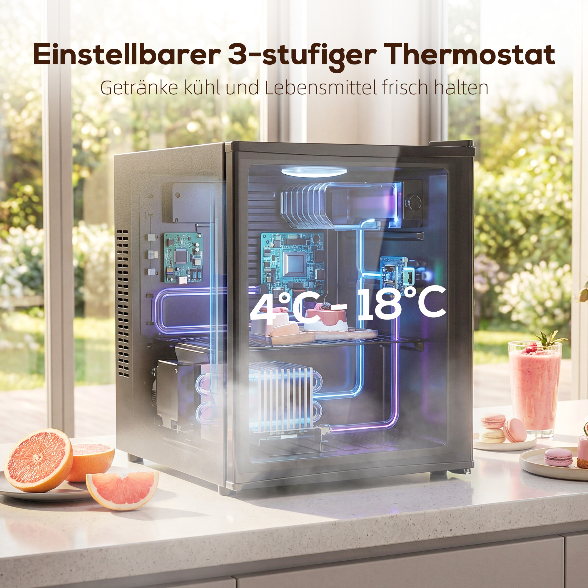 Mini Kühlschrank 44L/46 Dosen Kleiner Kühlschrank mit einstellbarem Thermostat 43 x 51 x 51,3 cm, Schwarz