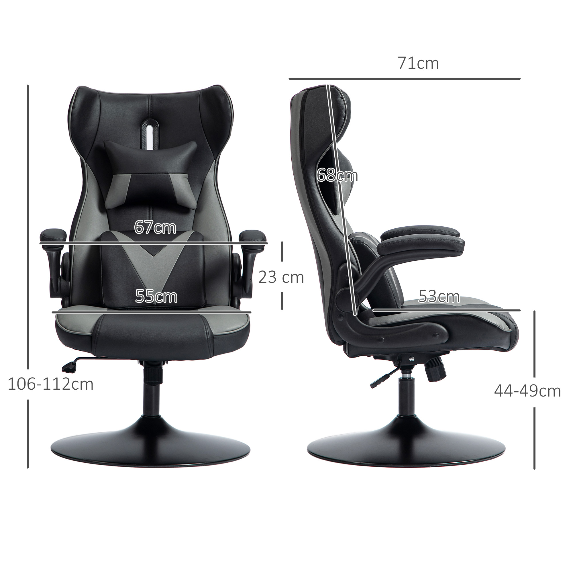 Gaming-Stuhl mit Schaukelfunktion, Drehstuhl, höhenverstellbar, gepolsterter Sitz, Metall, 67 x 71 x 112 cm, Grau