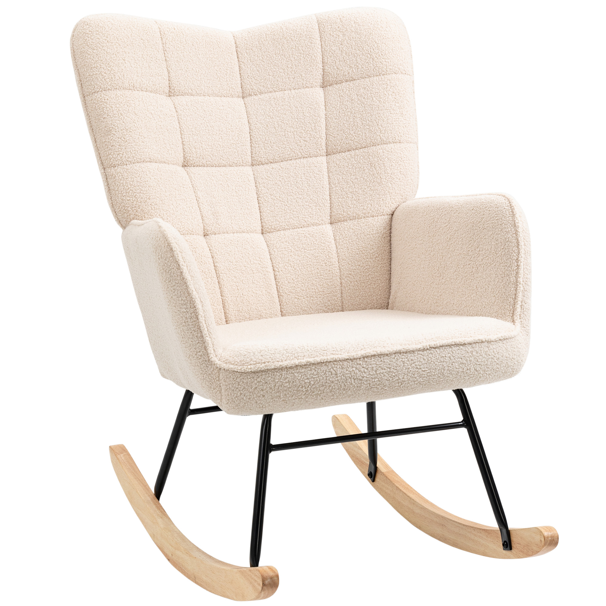 Schaukelstuhl im Retro-Design, Massivholz, Sessel, Relaxsessel, 98 cm x 71 cm x 101 cm, Beige Schaukelstuhl im Retro-Design, Massivholz, Sessel, Relaxsessel, 98 cm x 71 cm x 101 cm, Beige