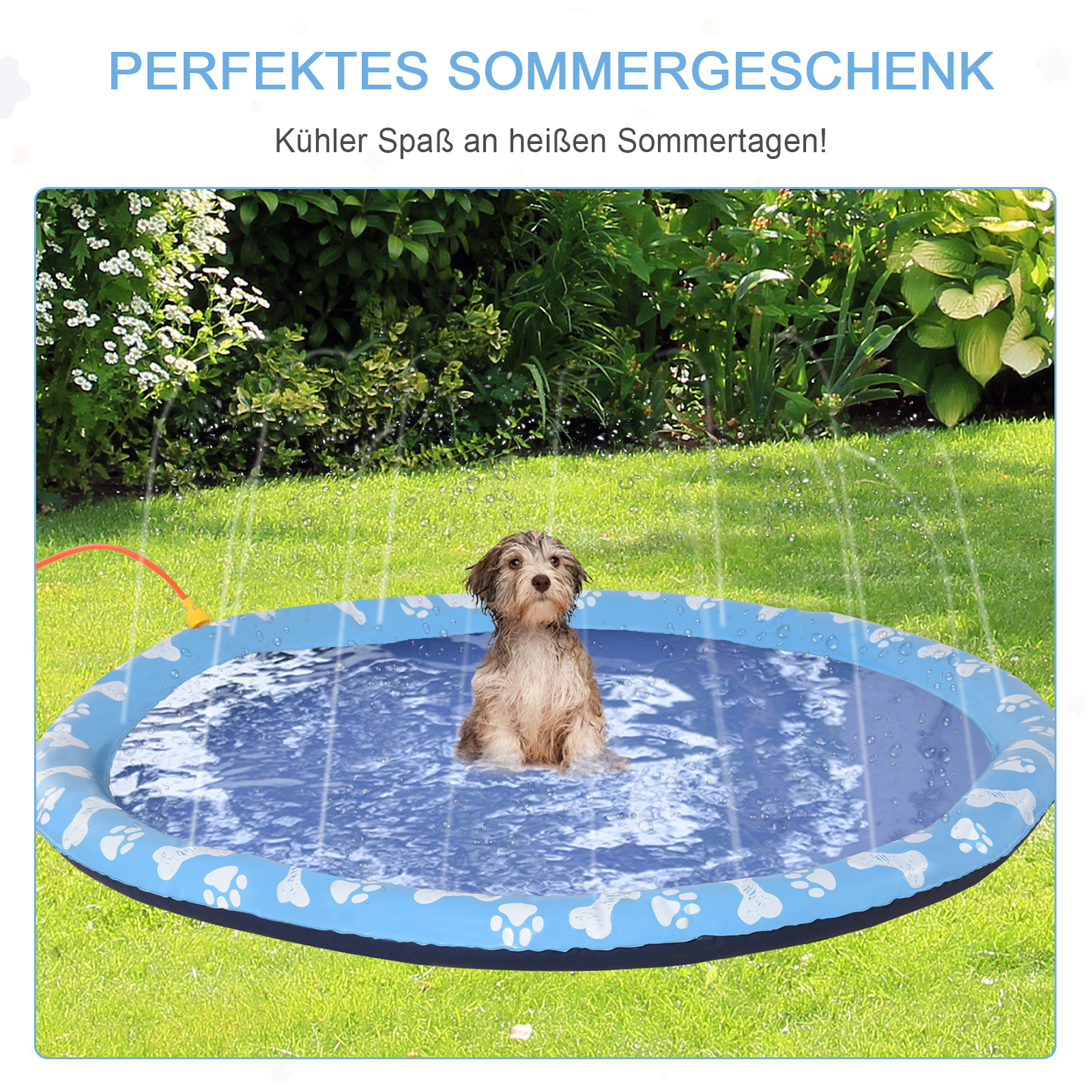 Hundepool, Planschbecken, mit Wasserdüse, rund, rutschfest, blau, Ø150 cm