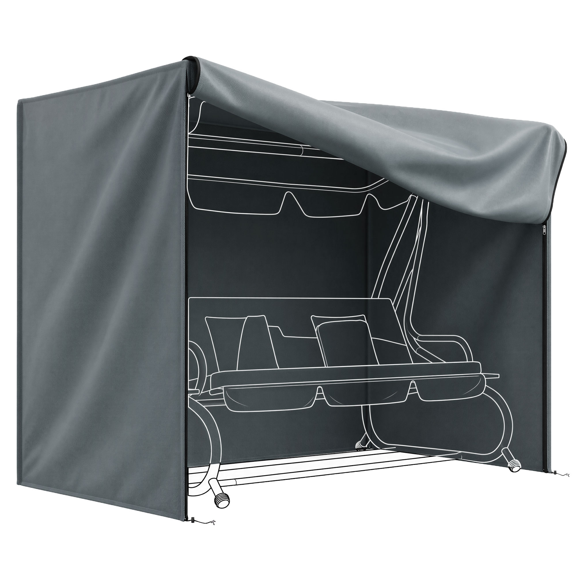 Hollywoodschaukel Abdeckung 3 Sitzer Wasserdicht Schutzhülle für Gartenschaukel Oxford Gewebe 220 x 125 x 172 cm, Grau