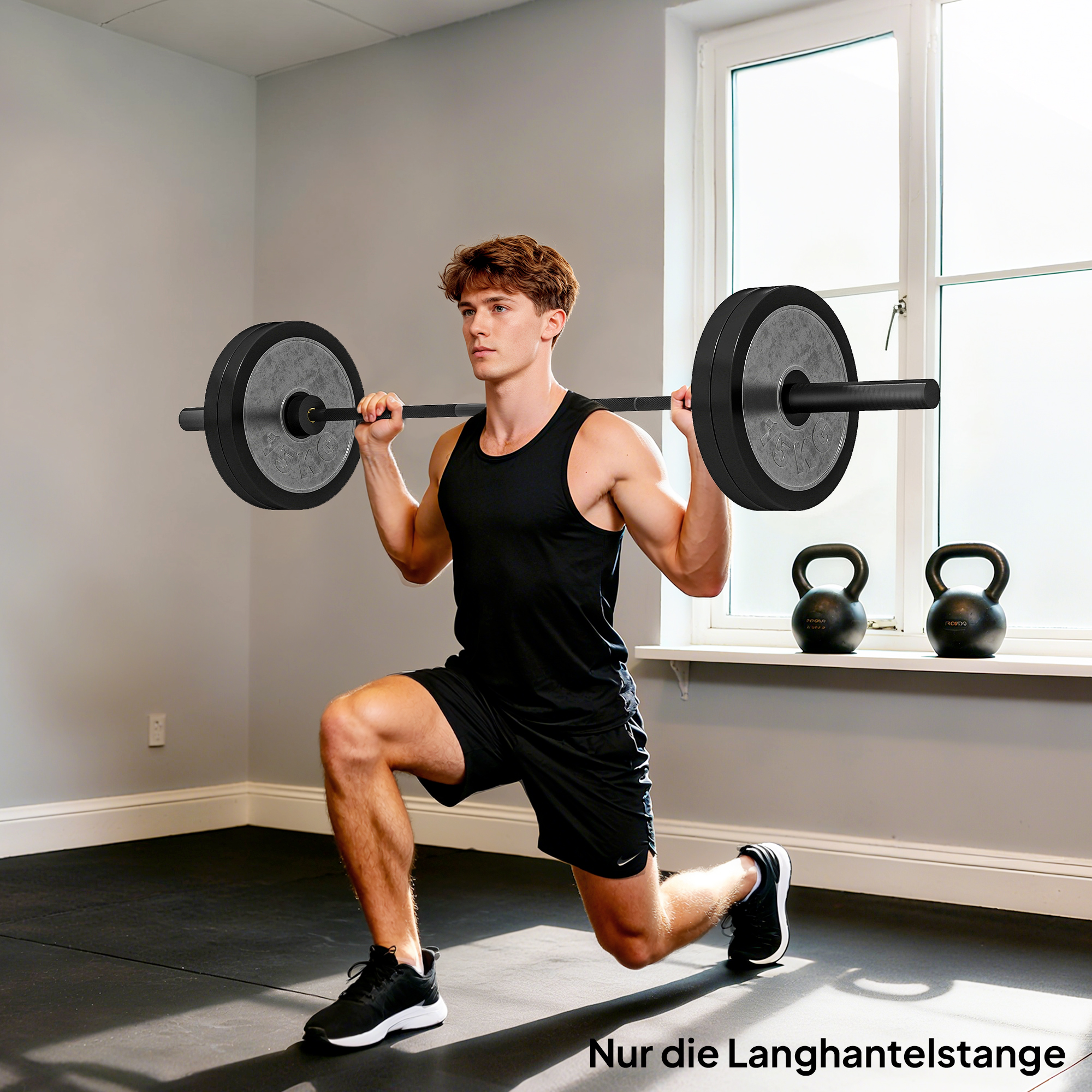 Hantelstange, 180 cm Olympiastange, Stahl, 200 kg Tragkraft, Schwarz