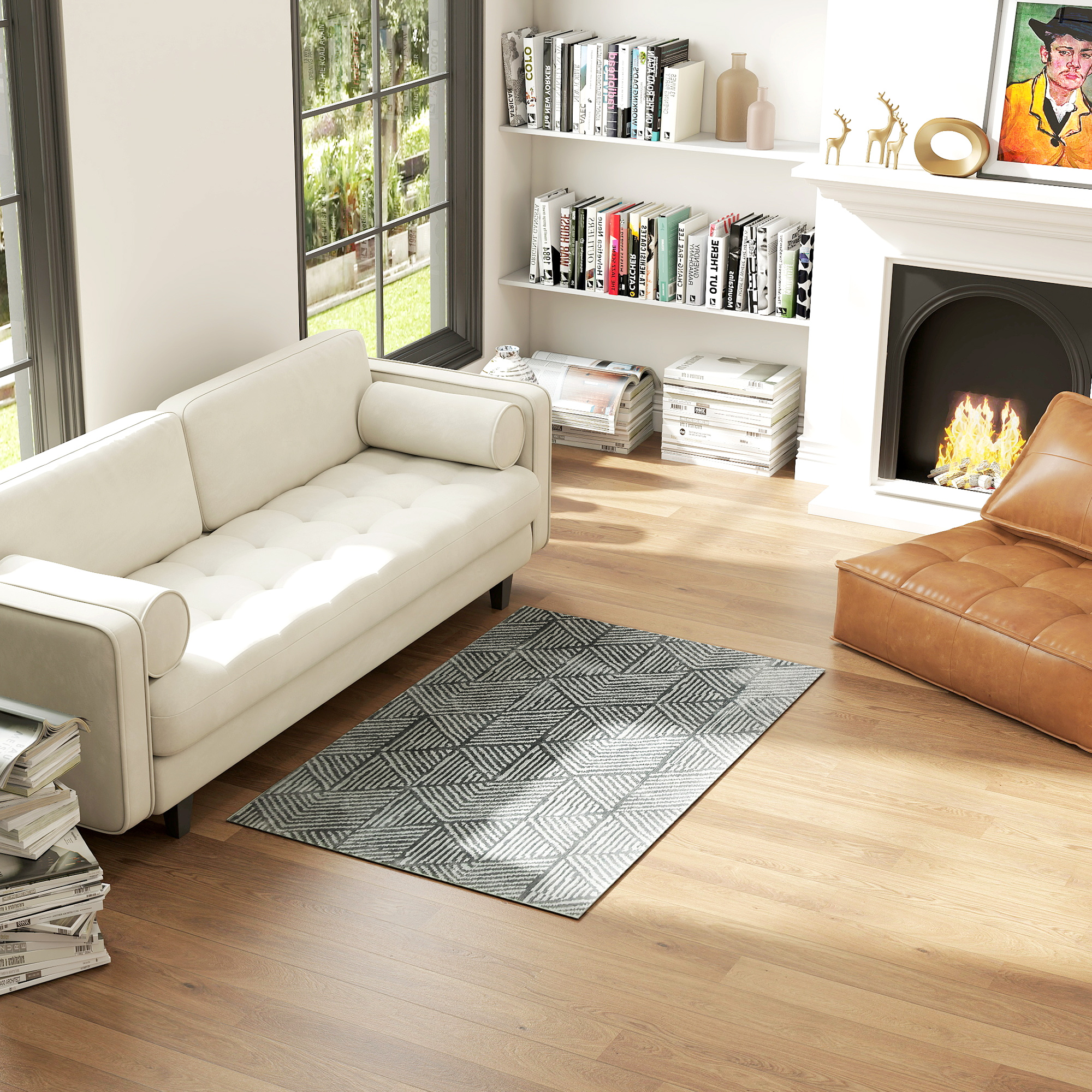 Teppich Wohnzimmerteppich im Modern Stil, waschbar Flächenteppich 150 x 80 cm Dunkelgrau