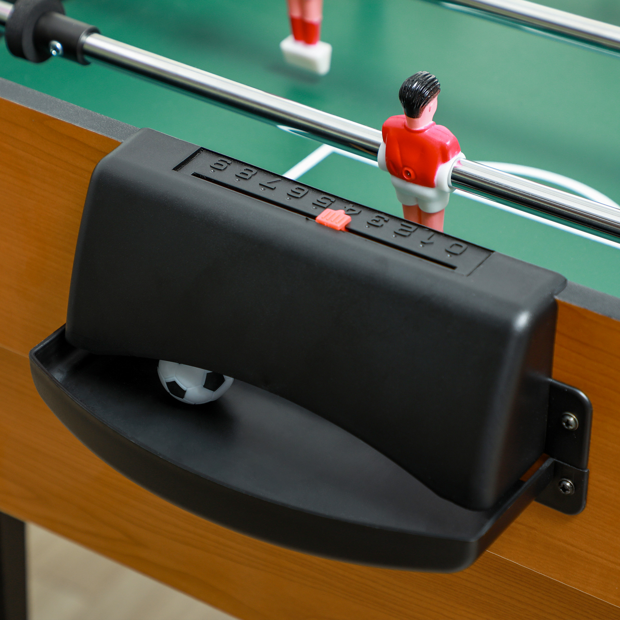 4-in-1 Partyspieltisch inkl. Tischtennis, Kicker, Billard, Tischhockey, Metall, Holz, Natur+Schwarz