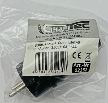Schutzkontakt-Gummistecker für Außen / 250V/16A, IP44