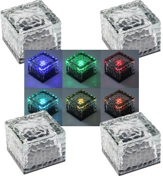 Solar Dekosteine IP65, 4er Set / mit Dämmerungssensor, RGB