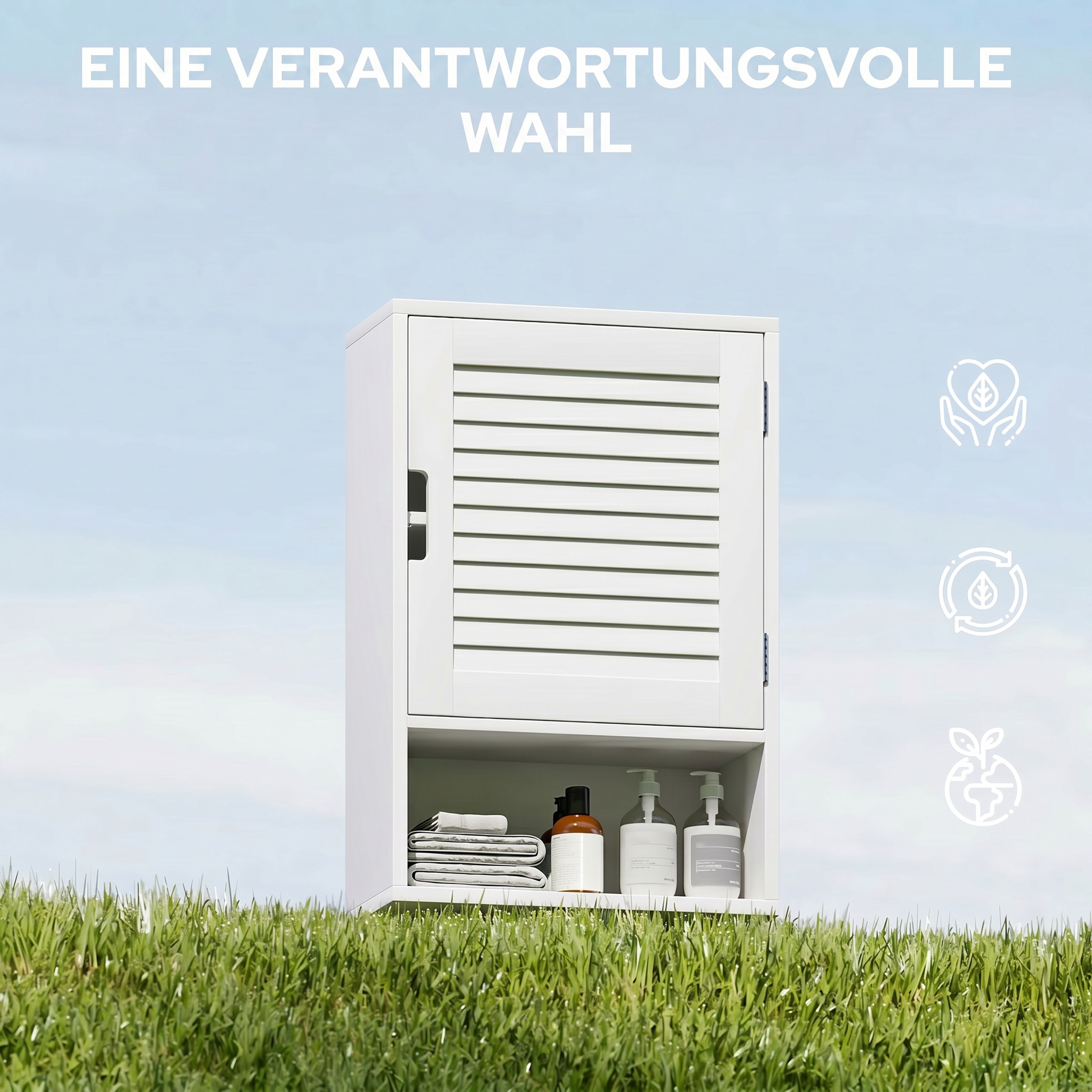 Badezimmerschrank Hängeschrank Wandschrank Badschrank mit 1 Tür, verstellbaren Ablagen 40 x 20 x 60 cm Weiß
