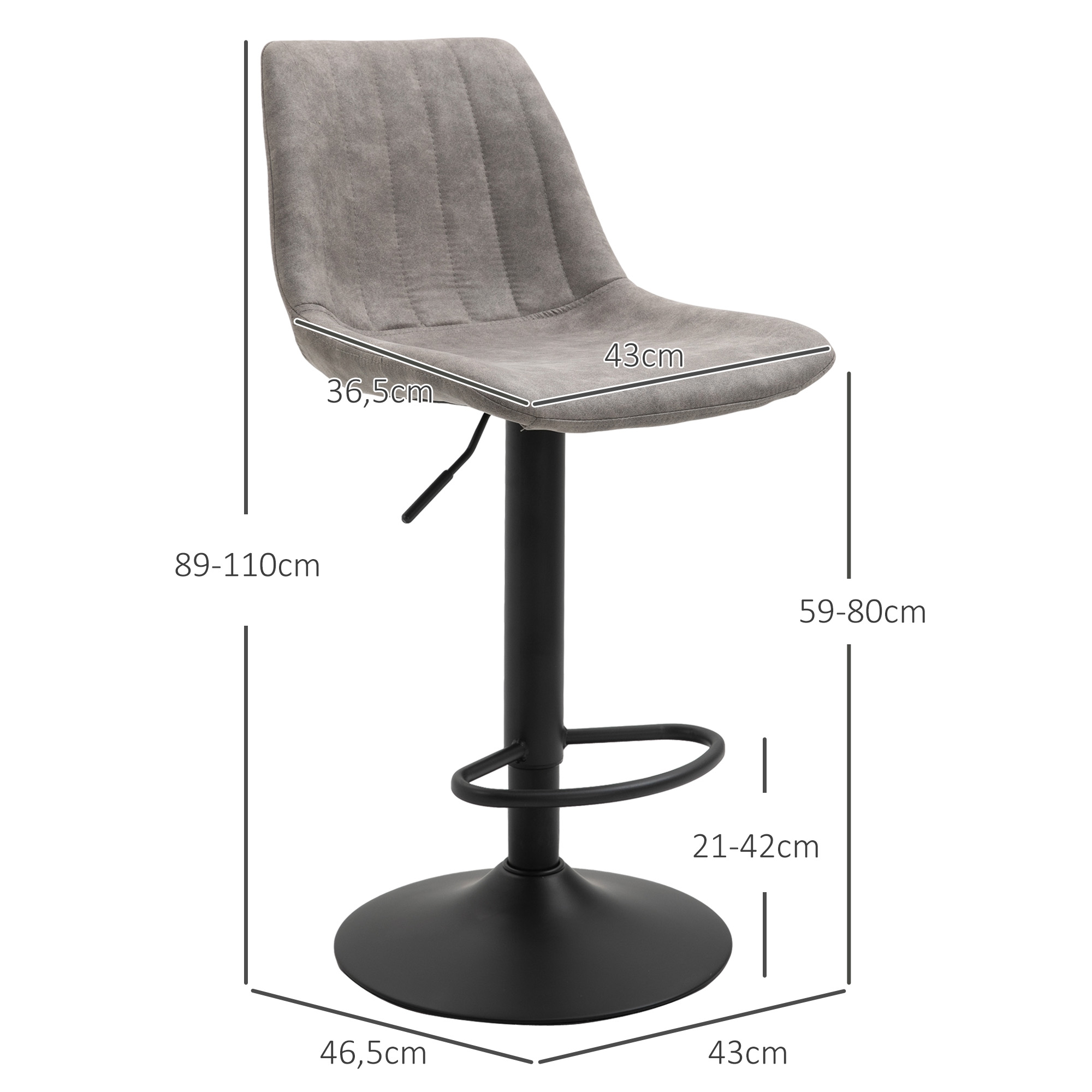 2er-Set Barhocker im Retrodesign, inkl, Fußstütze, höhenverstellbar, Gaslift, Grau + Schwarz