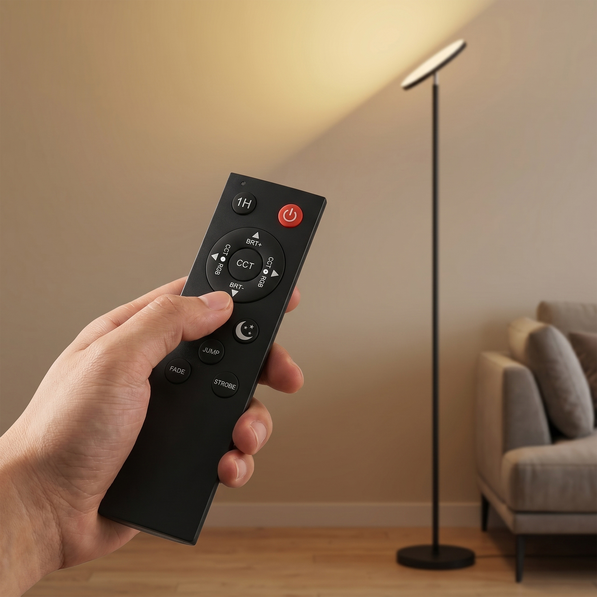 RGB Uplighter Stehlampe, dimmbare Lampe mit Fernbedienung & Touch-Steuerung, 350° drehbarer Kopf, Schwarz