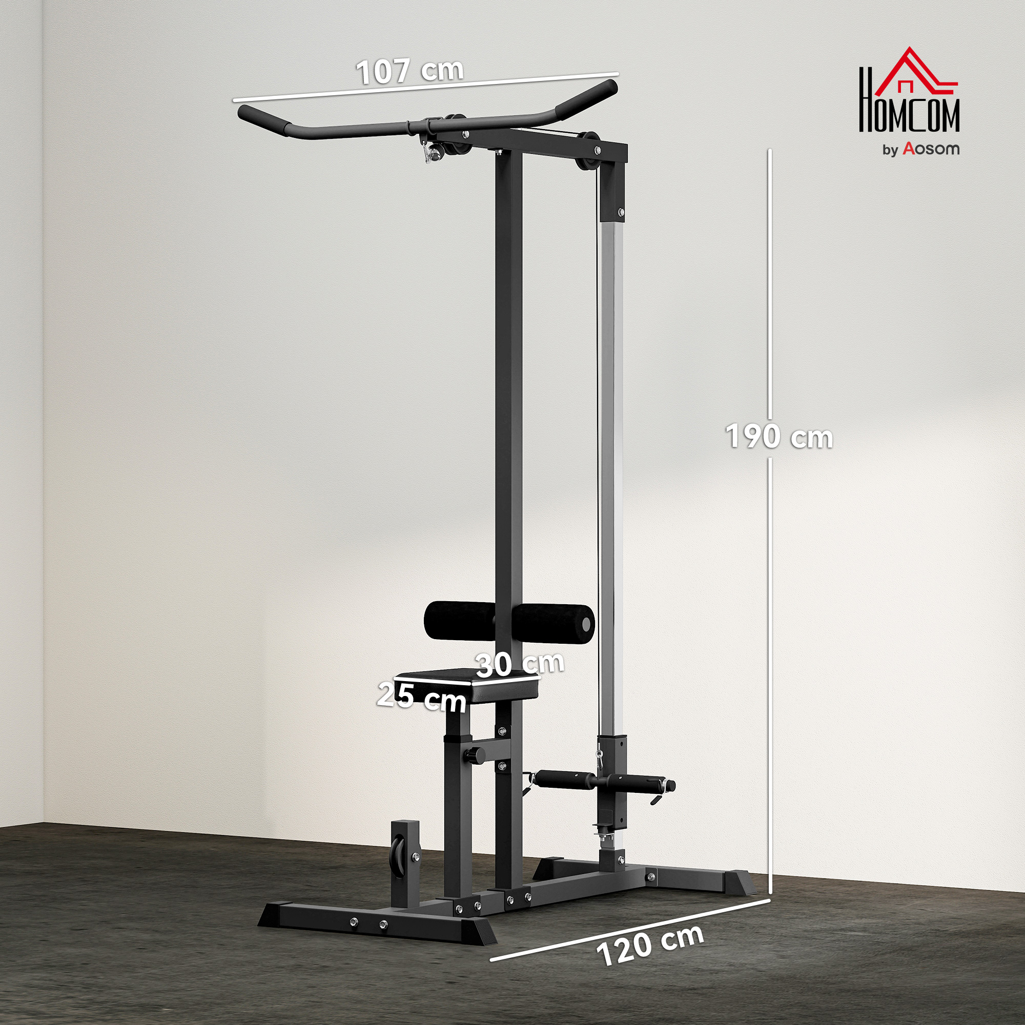 Kraftstation mit Riemenscheibe Sitz verstellbar und mehreren Kabelpositionen Stahl Schwarz 107 x 120 x 190 cm