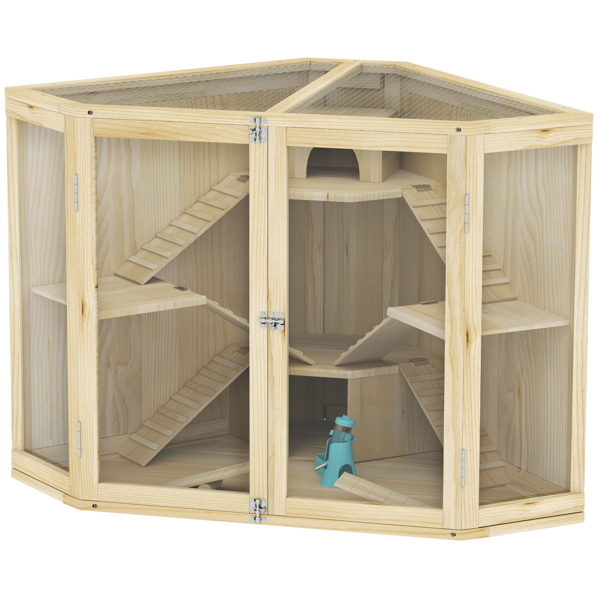 Hamsterkäfig, 4-Ebenen-Design, mit Fütterungsstation, Wippe, Rampe, Hütten, 115 x 69,5 x 79 cm, Holz