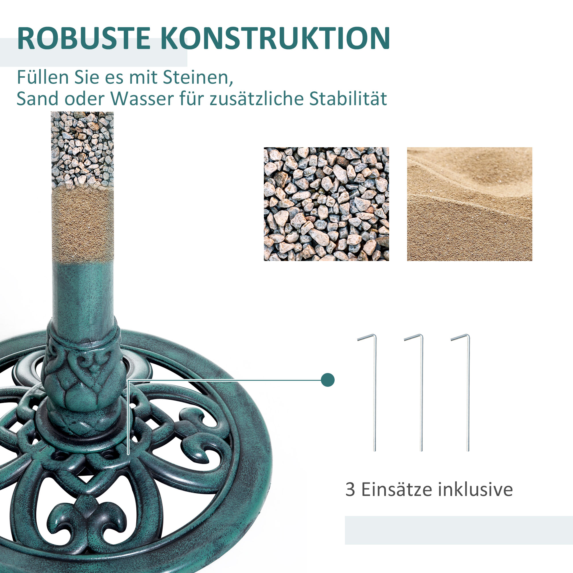 Vogeltränke Vogelbad Vintage Design, Shabby Chic, 50 cm × 50 cm × 69, 5cm, Grün