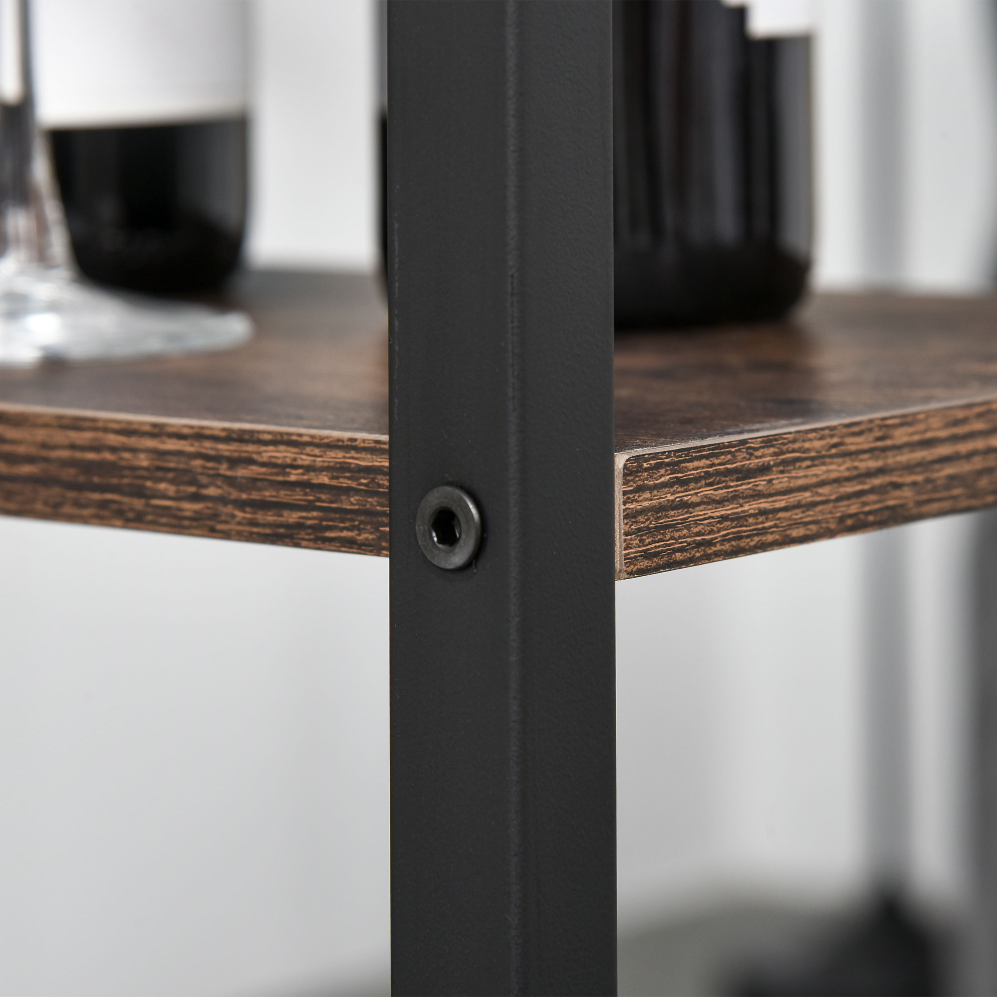 Bartisch-Set Stehtisch mit 2 Barhockern Essgruppe 3-teiliges Tischset Küchentresen mit Regale Spanplatte Stahl Rustikales Braun+Schwarz 109 x 60 x 100 cm
