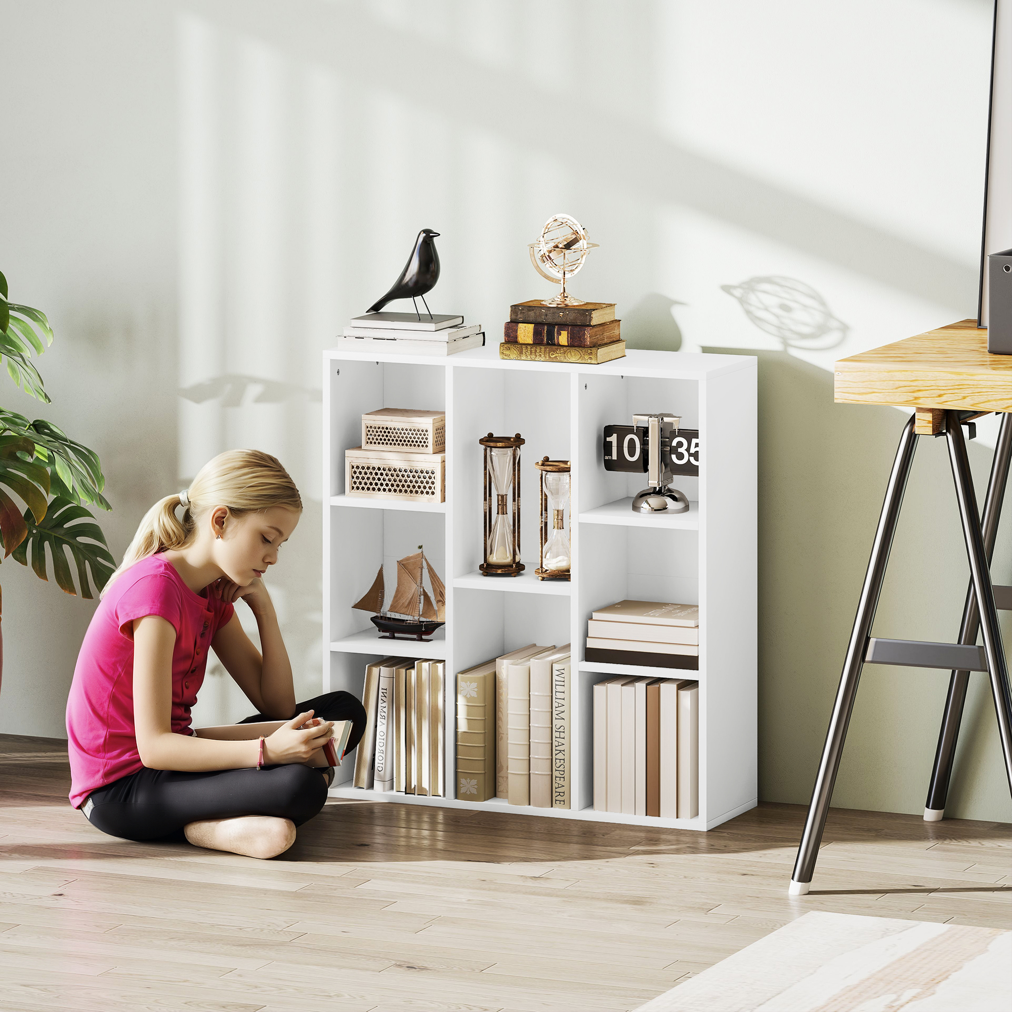 3-Ebenen-Bücherregal, 8 Fächer, Spanplatte, Aufbewahrungsregal, Weiß