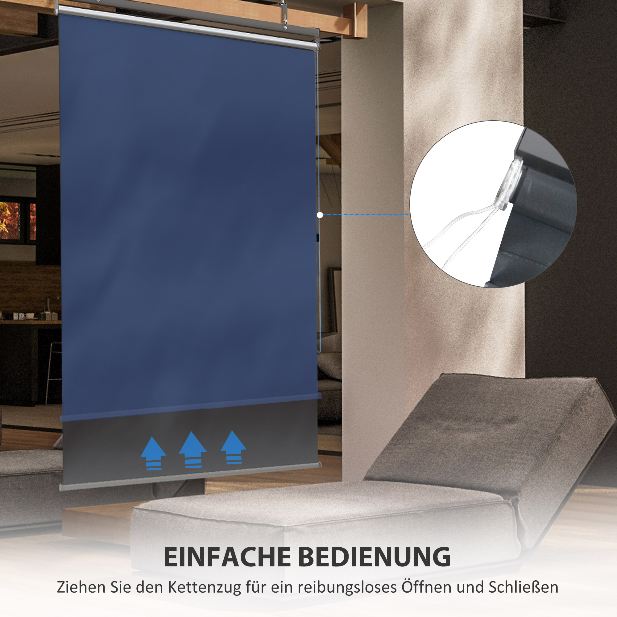 Senkrechtmarkise, höhenvestellbar, Kettenzug, inkl. Haken, 124 cm x 222 cm, Dunkelgrau