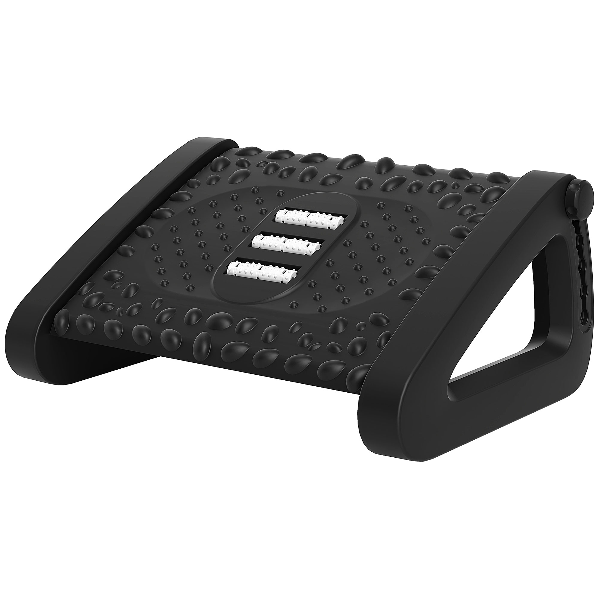 Fußstütze für den Schreibtisch, höhenverstellbarer Fußhocker mit Massage-Oberfläche und Rollen, Kunststoff, Schwarz