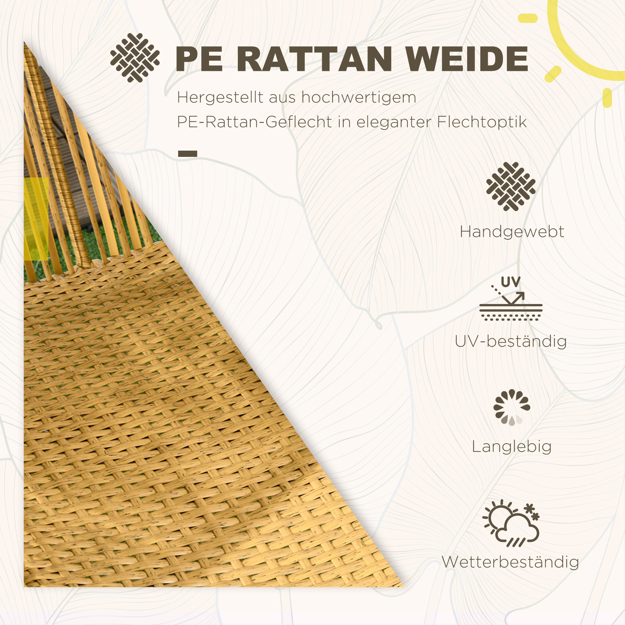 Rattansessel Outdoor-Sessel Gartensessel, PE-Rattan, 89 cm x 75 cm x 143 cm, Natur + Schwarz
