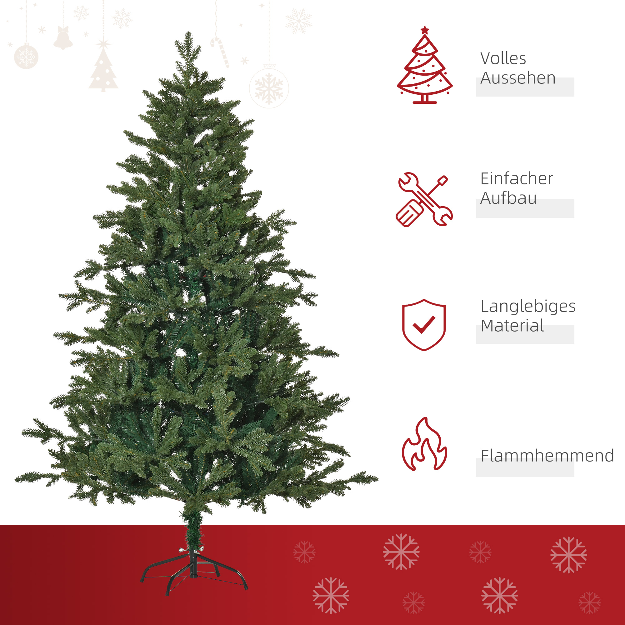 künstlicher Weihnachtsbaum 1,8 m Christbaum Tannenbaum PVC PE Metall Grün Ø120 x 180 cm