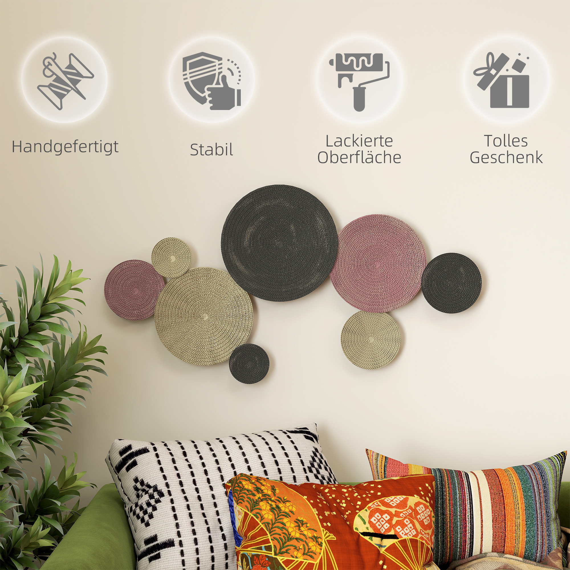 Wanddekor-Set im Disk-Design, 8 Metallscheiben, vielseitig einsetzbar, Mehrfarbig